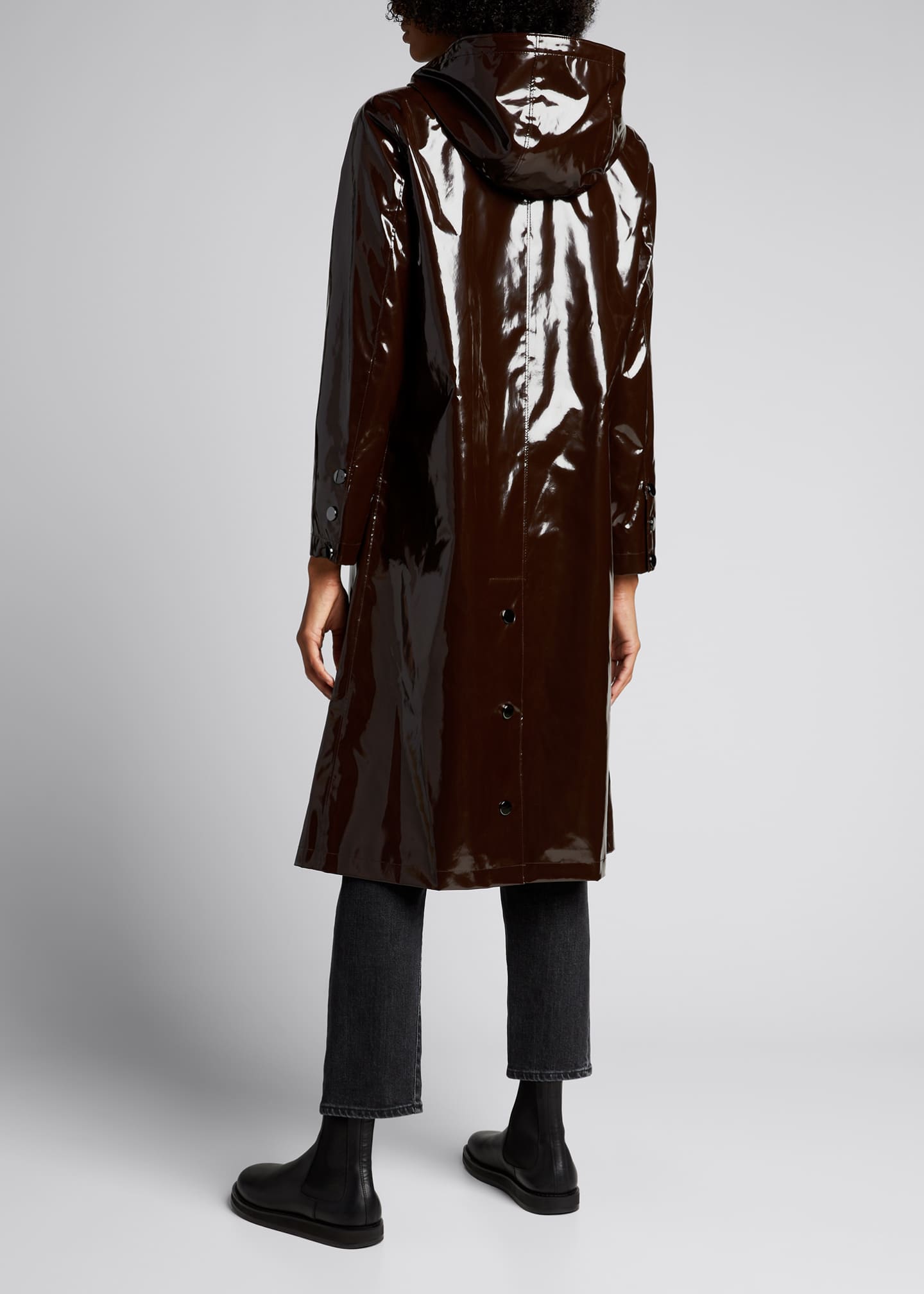 Jane Post Hooded SnapFront Long Rain Slicker Coat Bergdorf Goodman