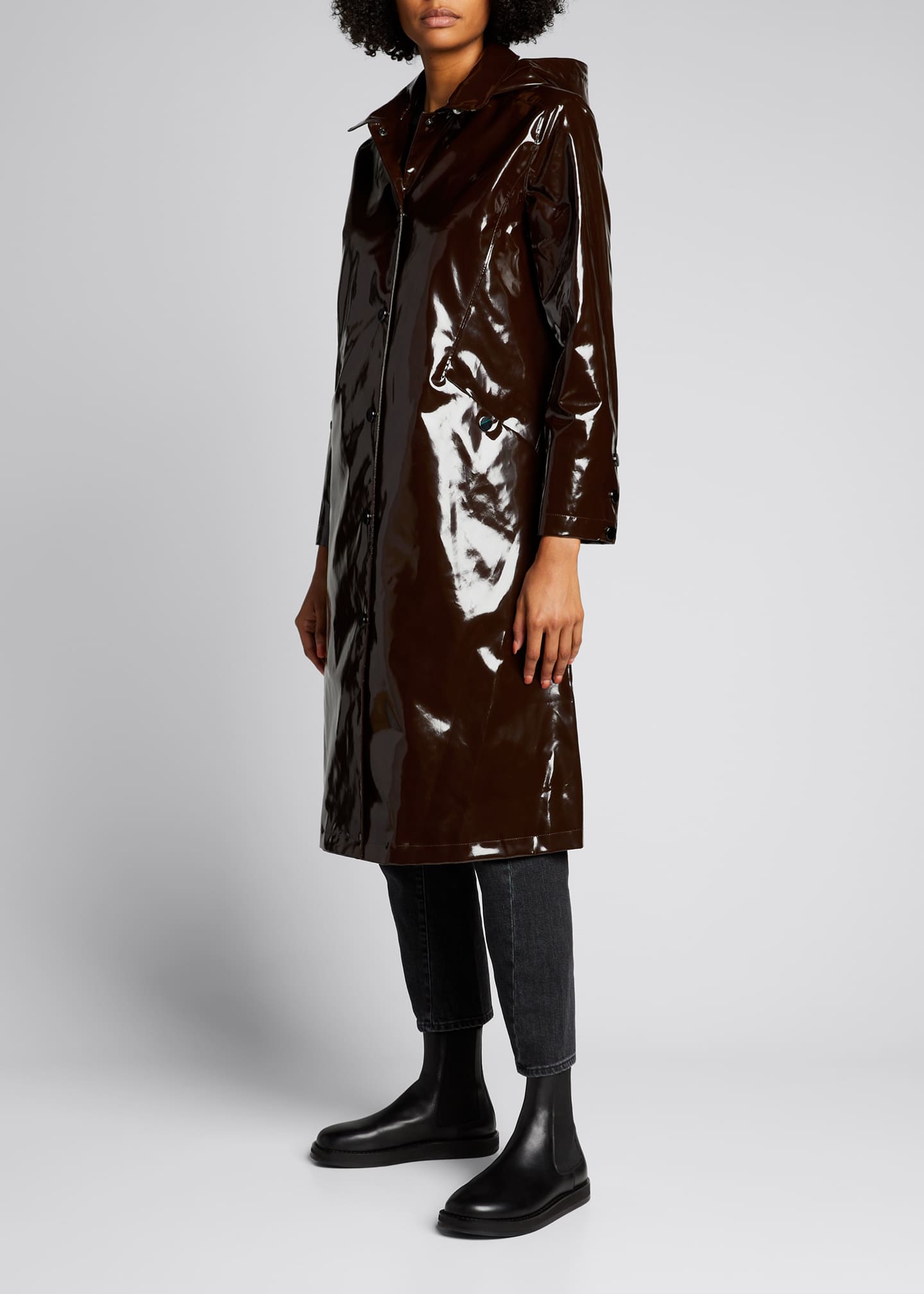 Jane Post Hooded SnapFront Long Rain Slicker Coat Bergdorf Goodman
