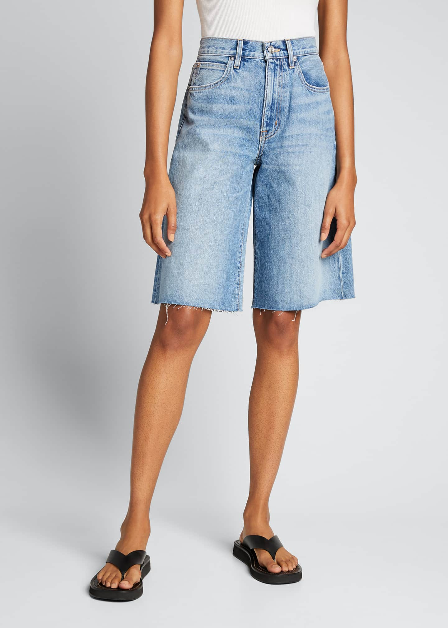 wide leg denim bermuda shorts