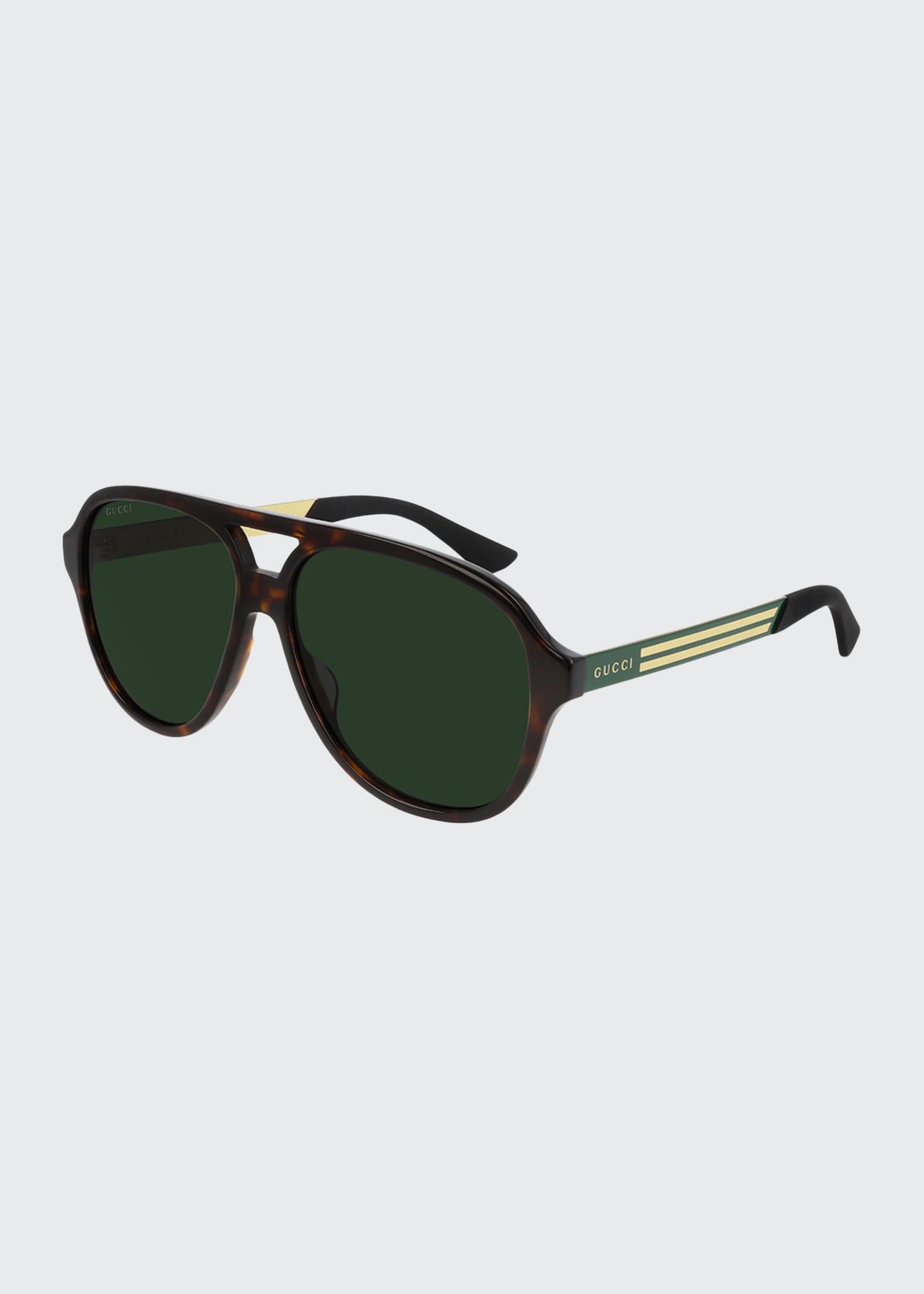 Gucci Men S Havana Aviator Logo Sunglasses Bergdorf Goodman