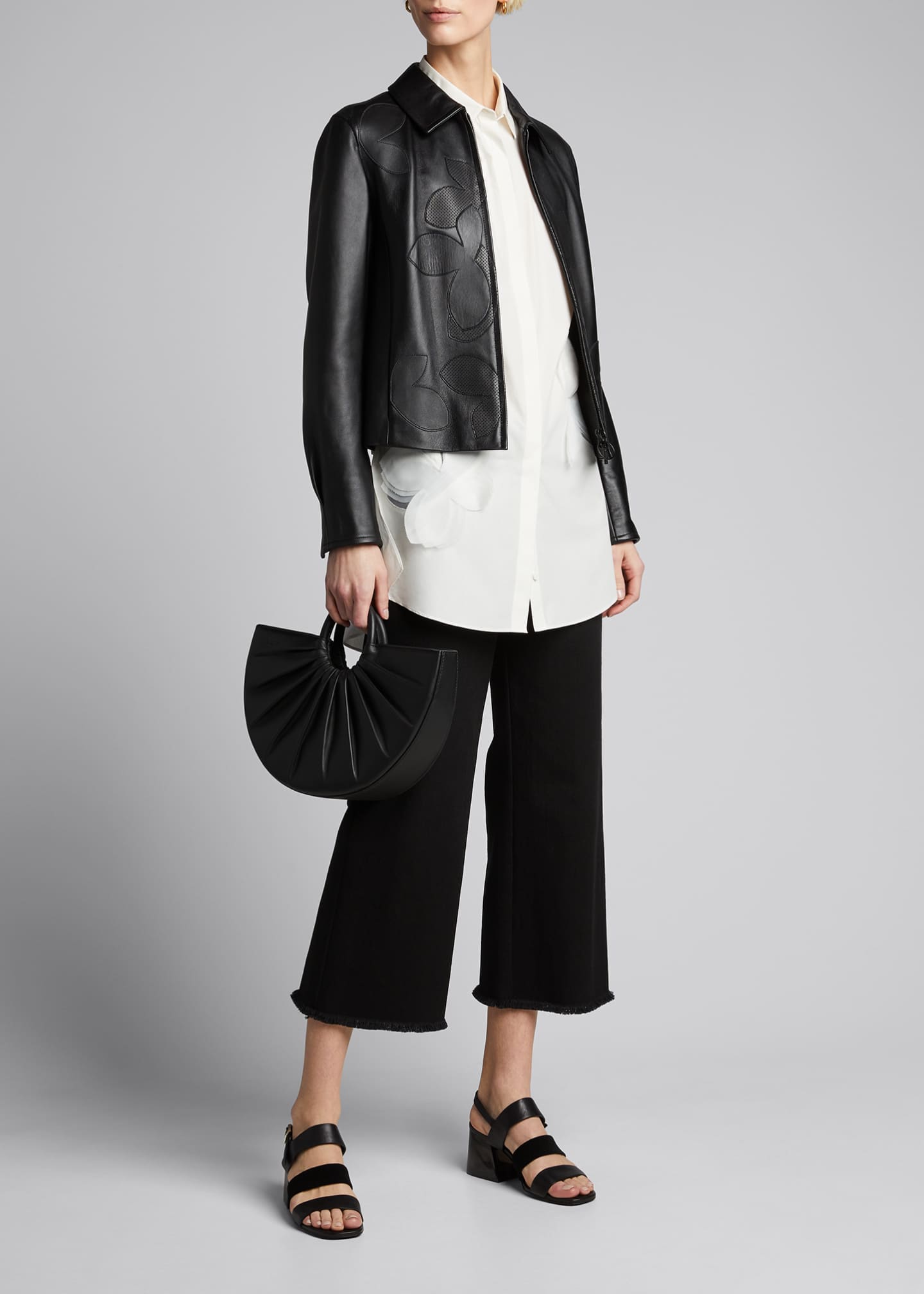 Akris punto Magnolia-Inset Leather Jacket - Bergdorf Goodman