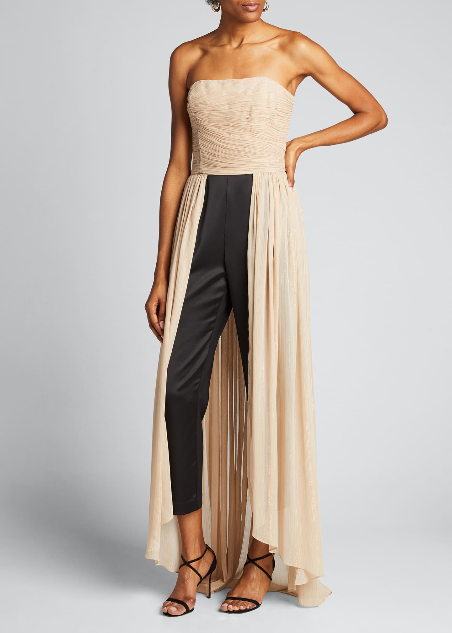 formal jumpsuits with skirt overlay