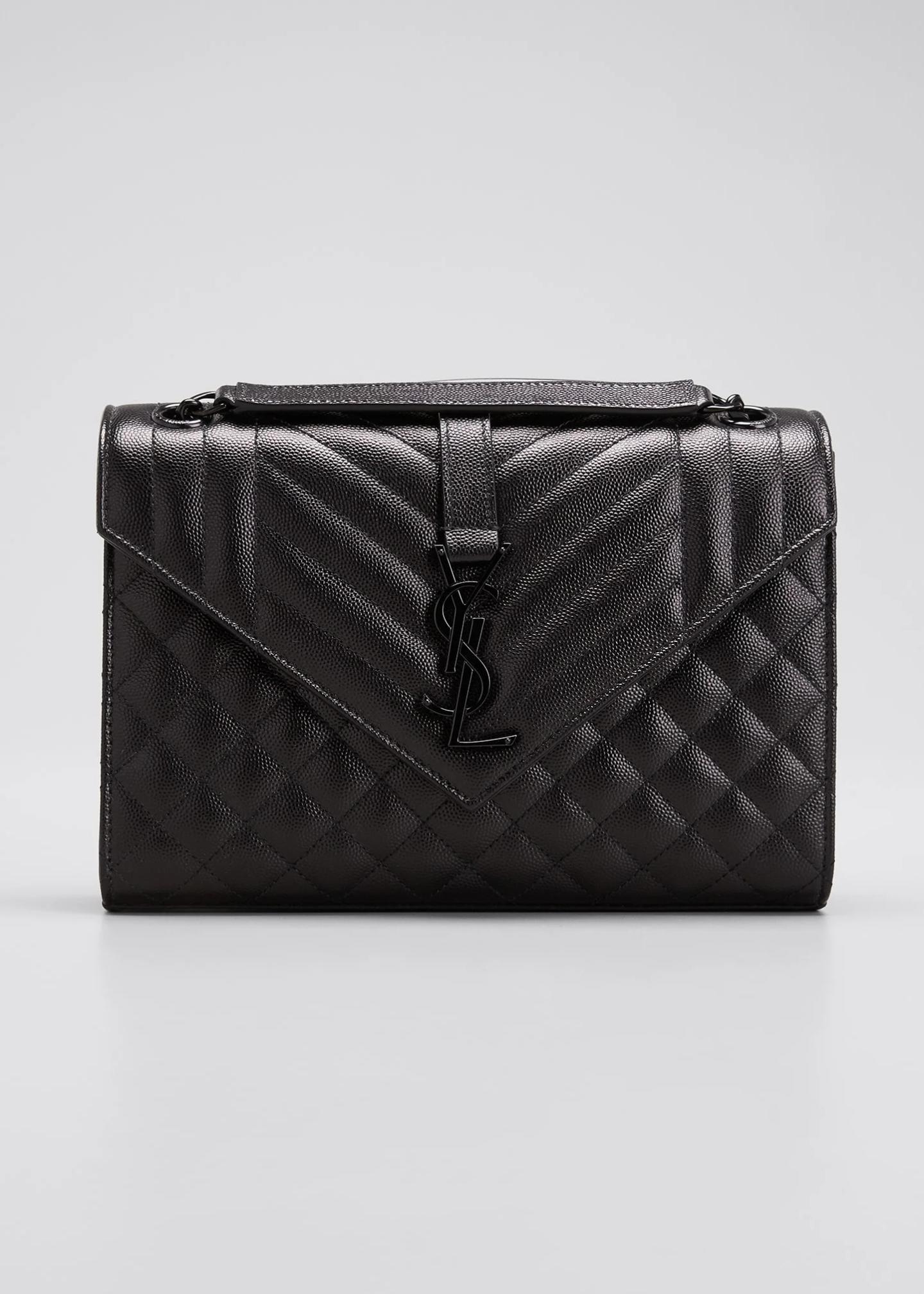 Saint Laurent Triquilt Medium YSL Monogram Suede V Flap Shoulder Bag ...