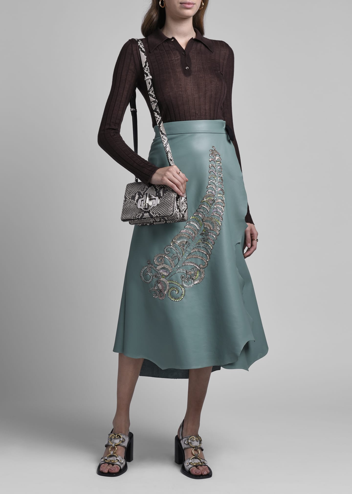 Prada Beaded Feather Embroidered Leather Skirt - Bergdorf Goodman