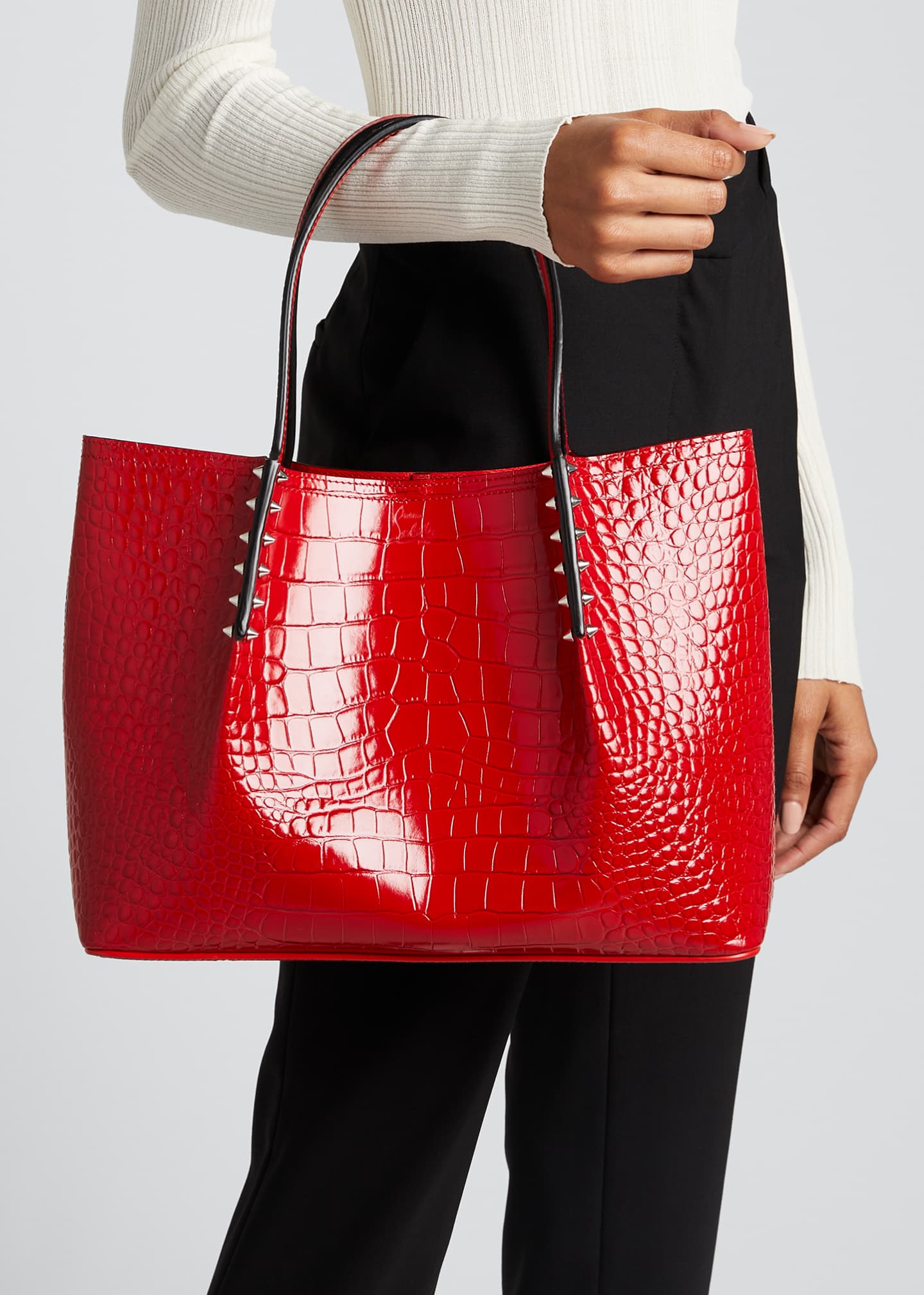 Christian Louboutin Cabarock Small Mock-Croc Spiked Shopper Tote Bag ...