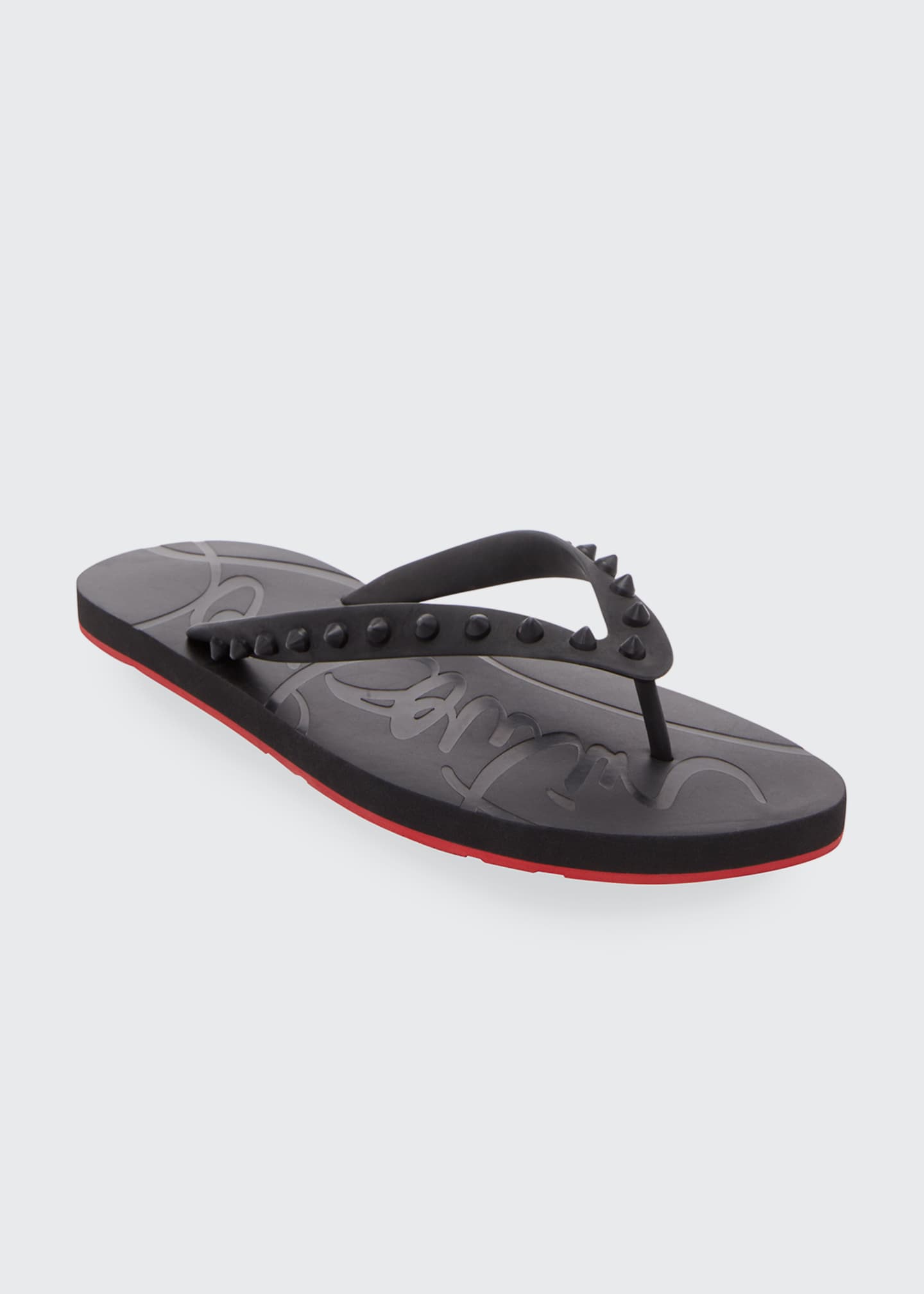 Christian Louboutin Men's Loubi Tonal Spiked Red Sole Flip Flops