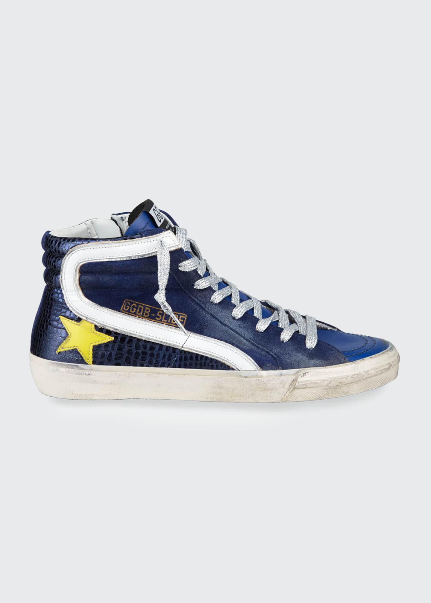 Golden Goose Slide Leather Suede High Top Sneakers With Glitter