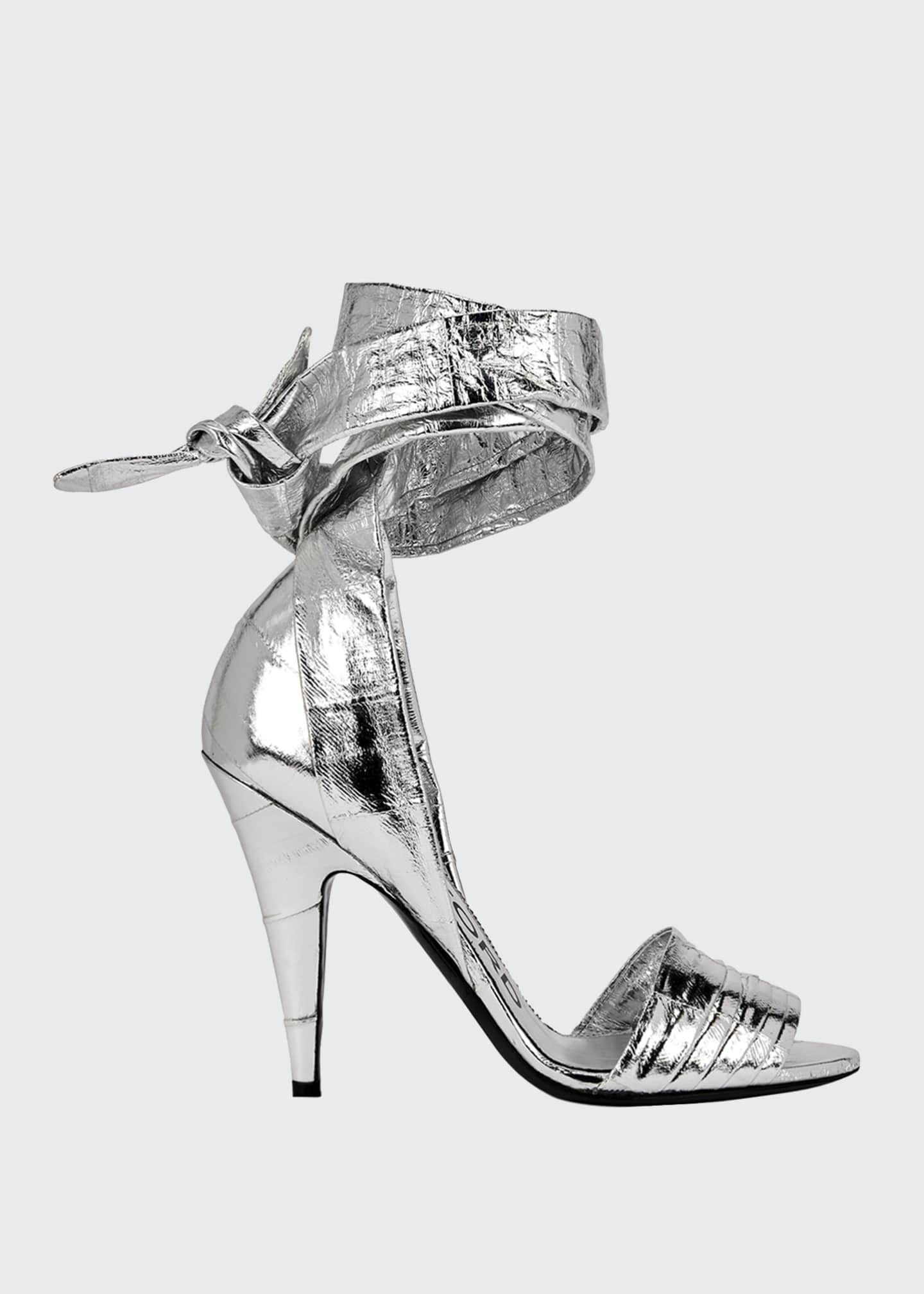 silver ankle wrap sandals