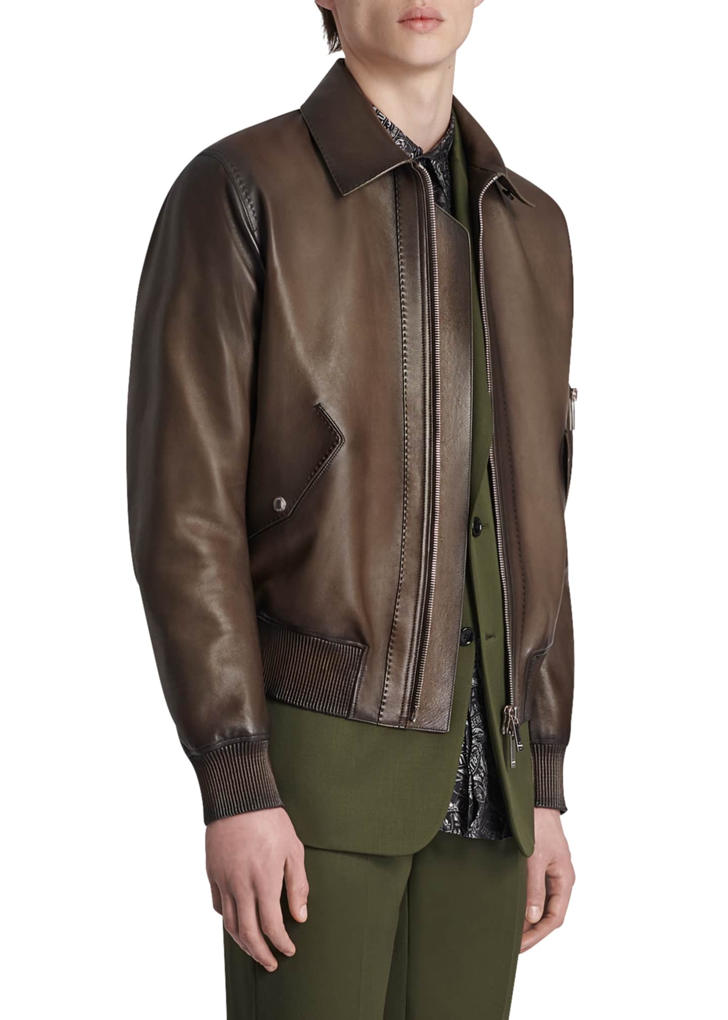 Berluti Men's Calfskin Leather Bomber Jacket Bergdorf Goodman