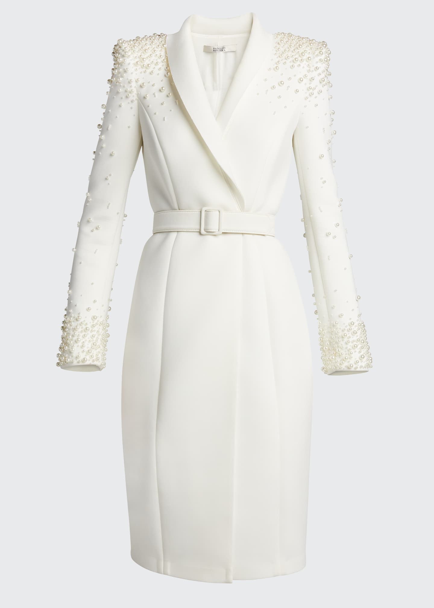 Badgley Mischka Collection Embellished Long-Sleeve Scuba Coat Dress ...