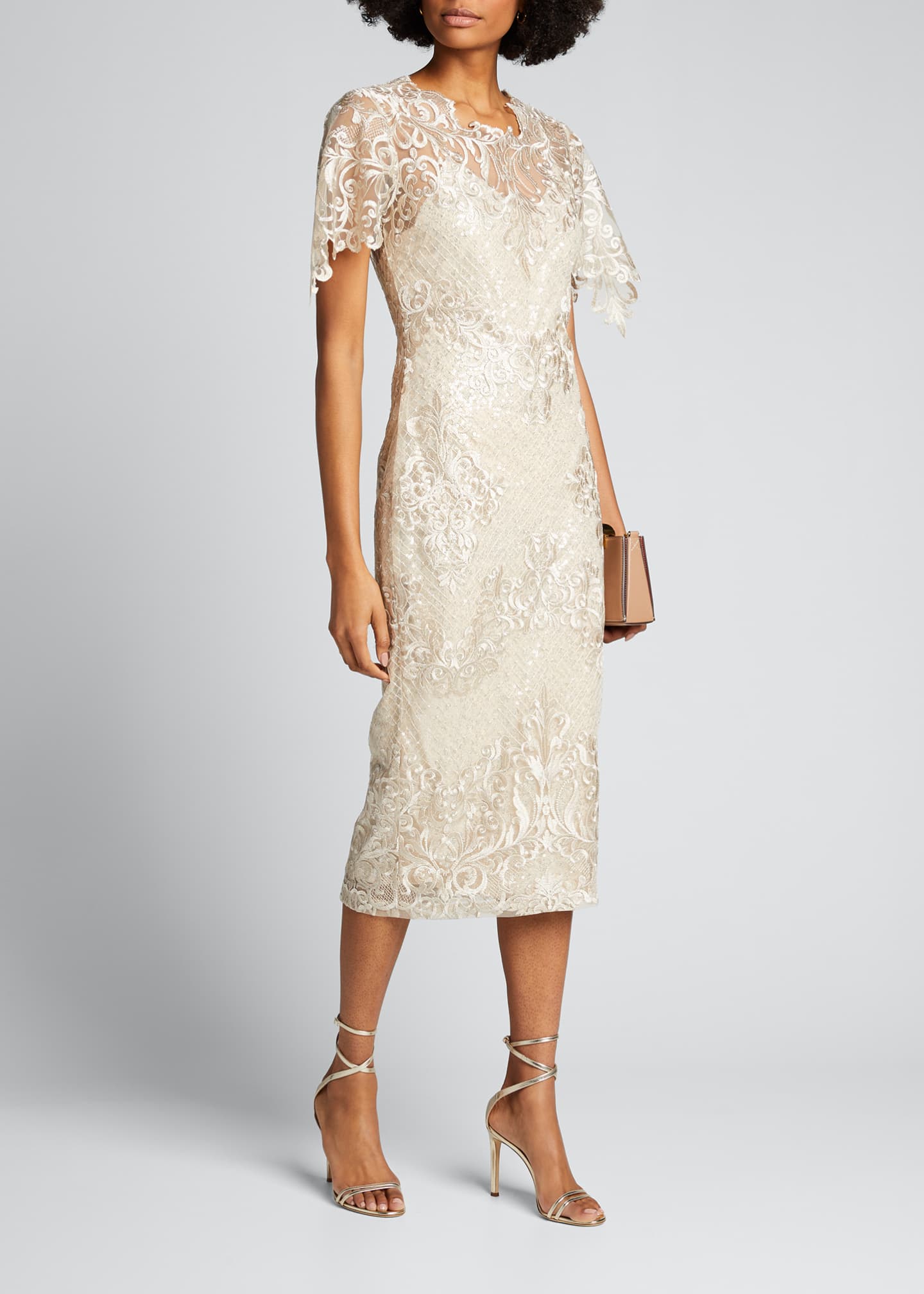 badgley mischka lace sleeve sheath cocktail dress