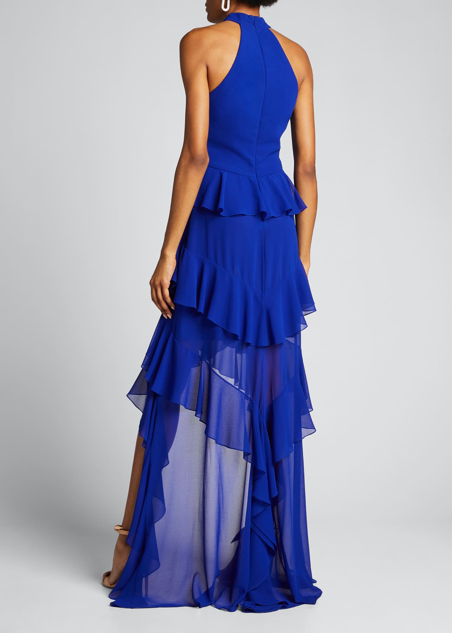 Badgley Mischka Collection Tiered Ruffle High Low Halter Gown Bergdorf Goodman 7084