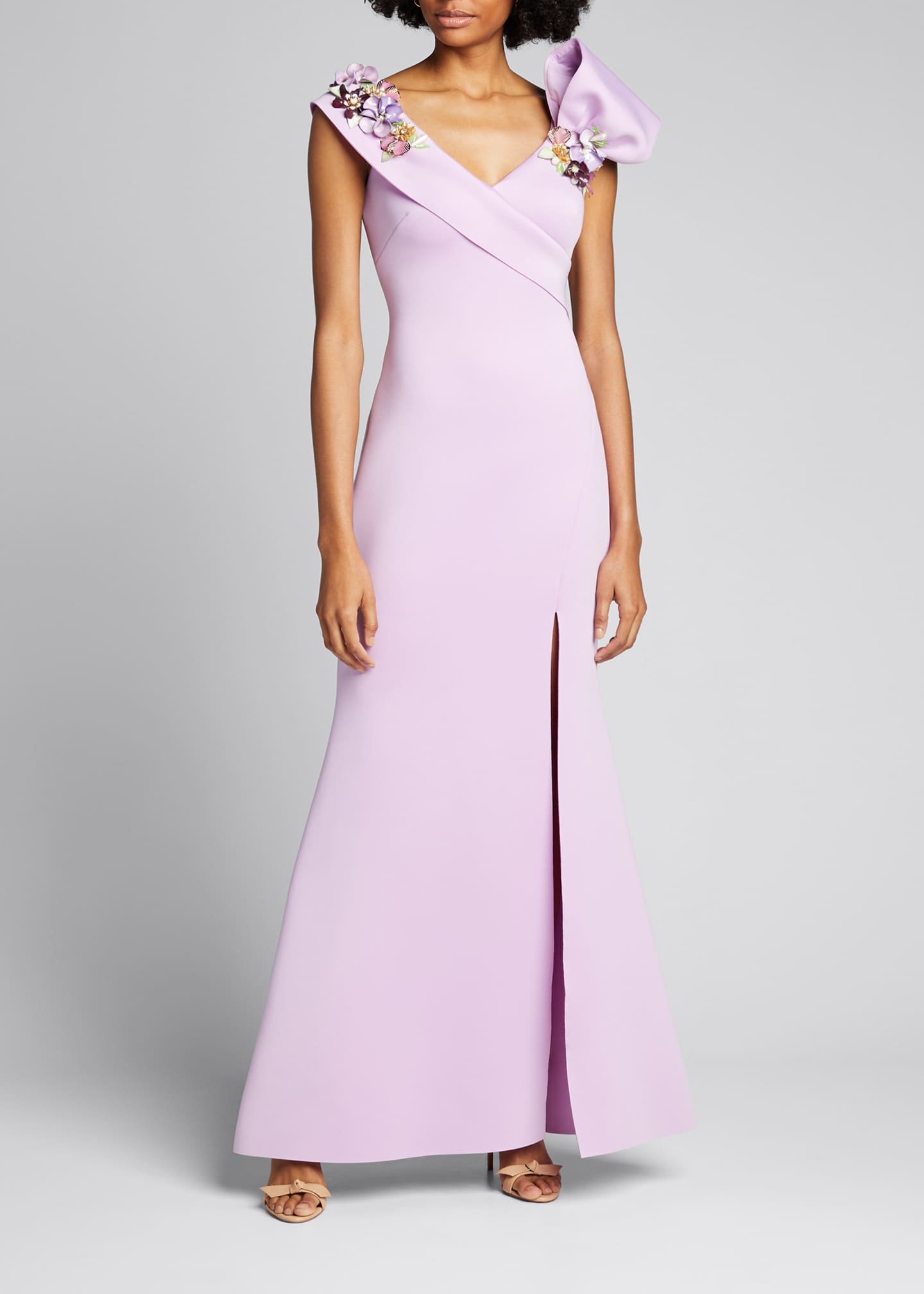 badgley mischka purple floral dress