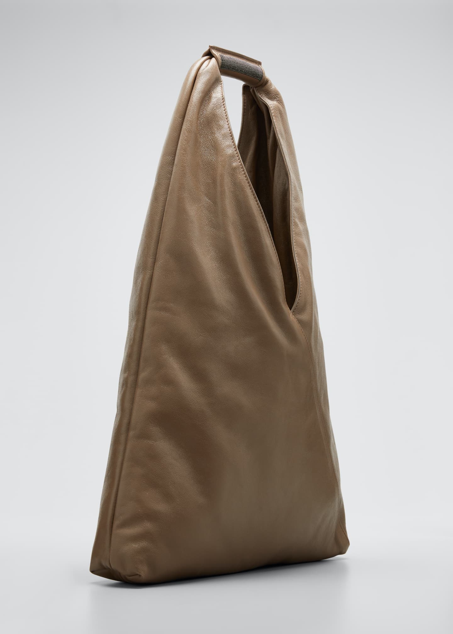 Brunello Cucinelli Greased Leather Hobo Bag with Monili Handle