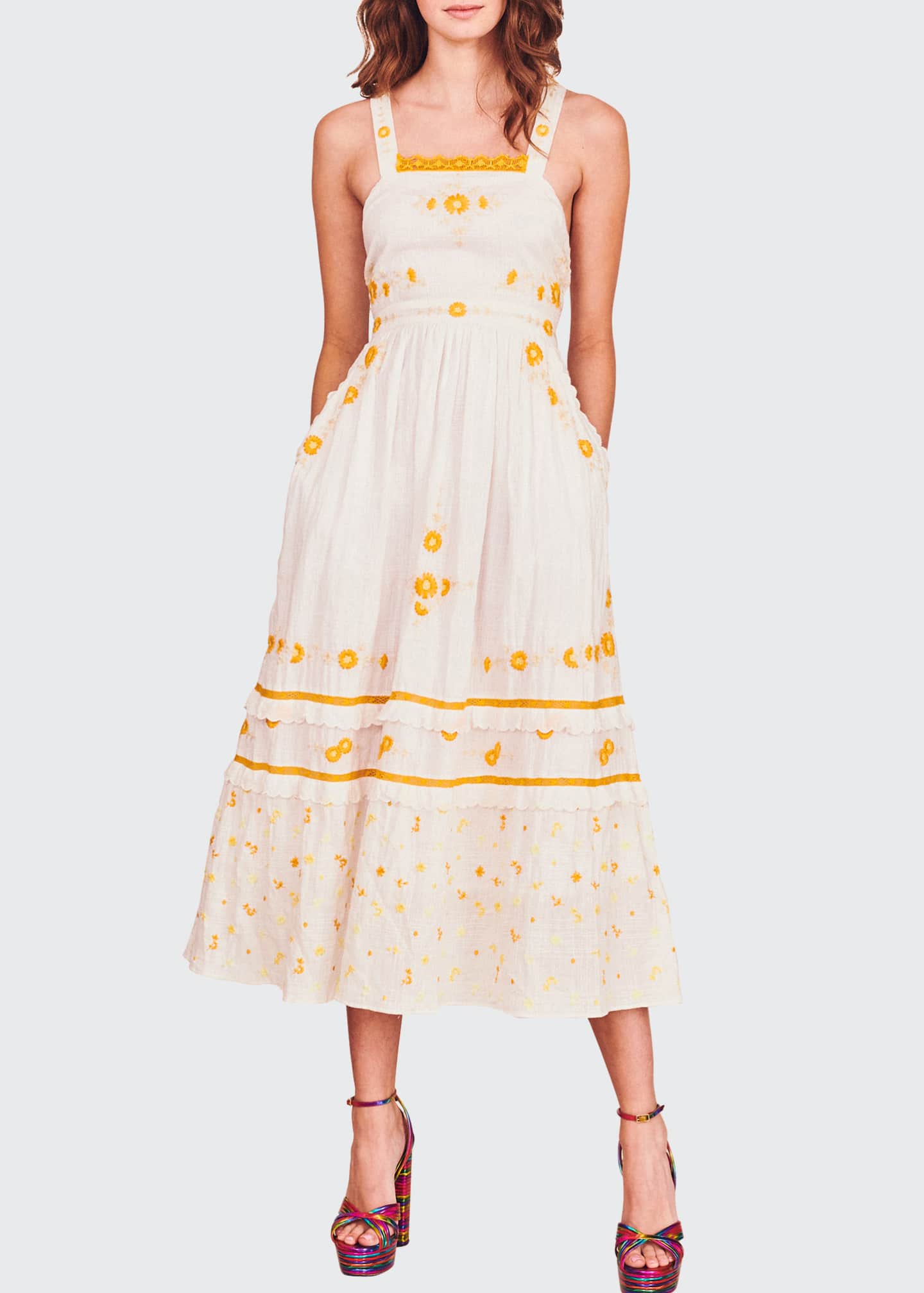 embroidered pinafore dress