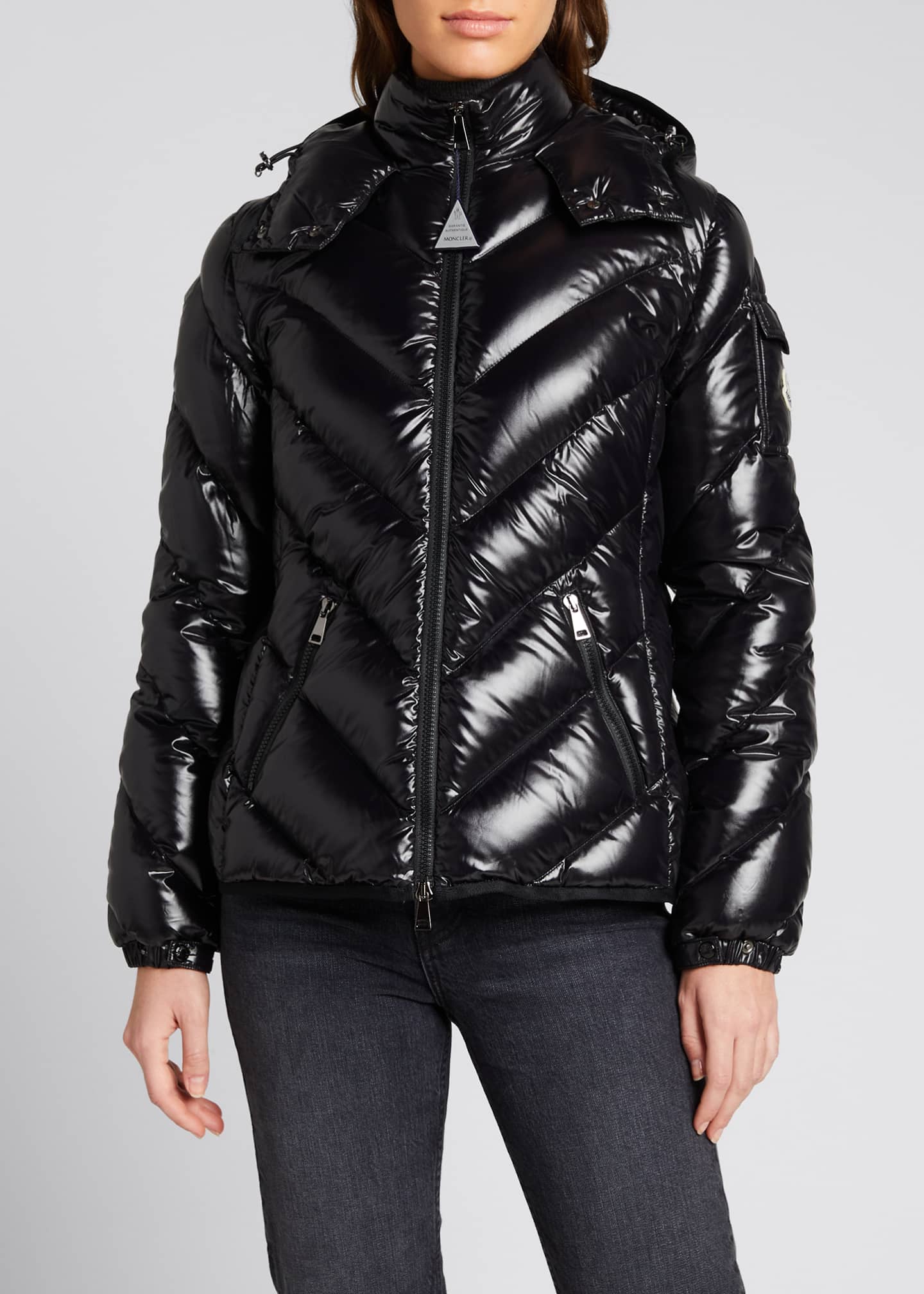 Moncler Brouel Chevron Nylon Laque Down Quilted Jacket with Attached ...
