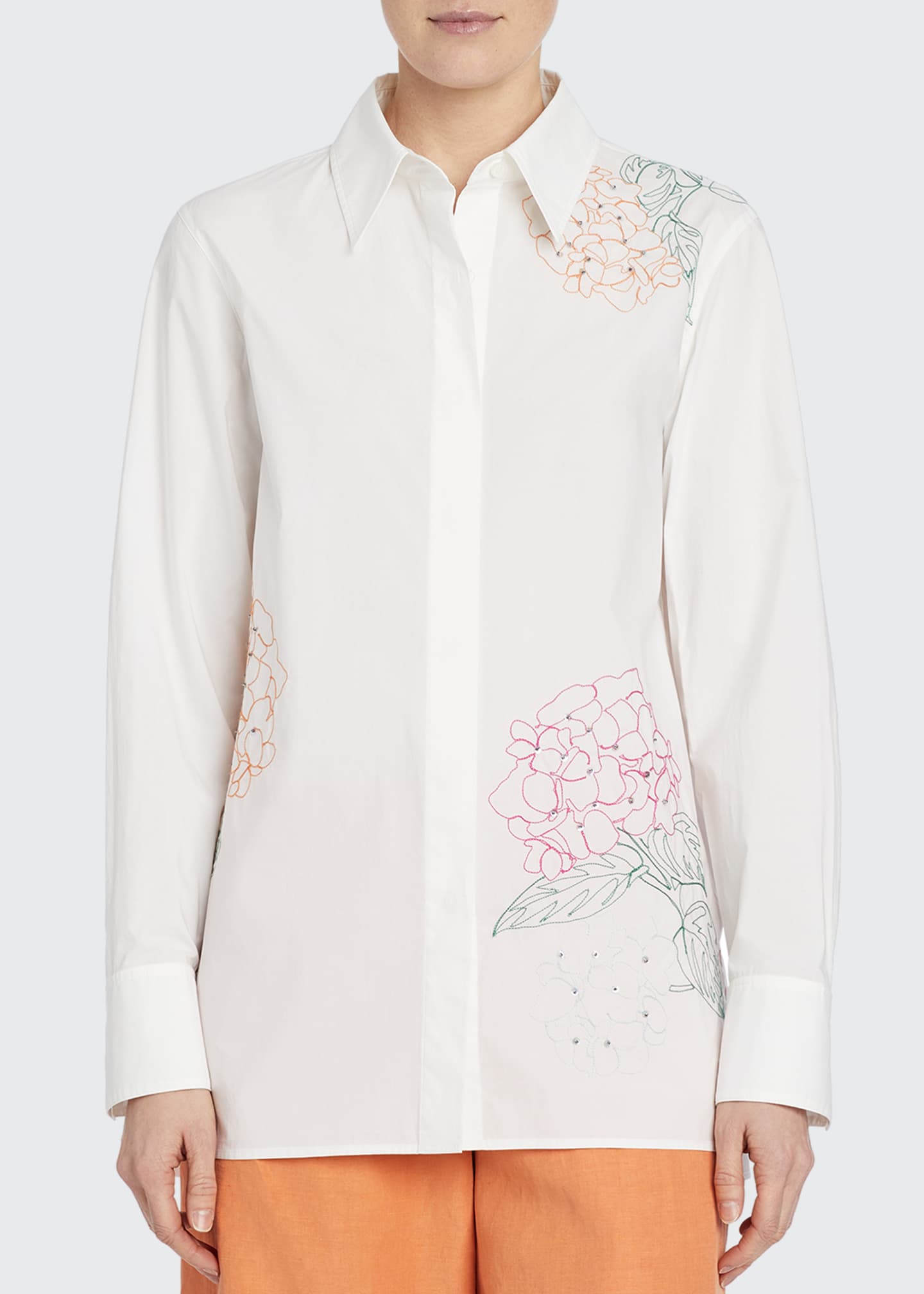 Lafayette 148 New York Greyson Button Down Blouse W Embroidery