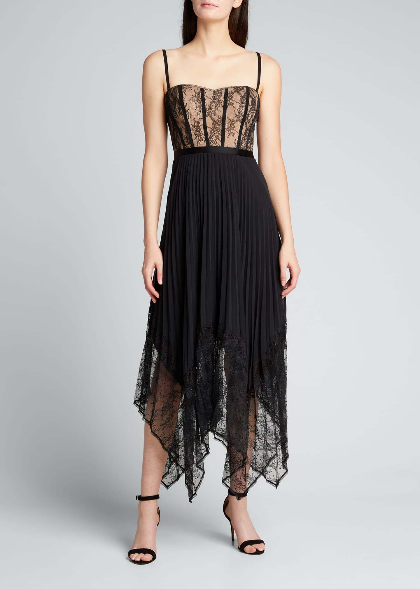 lace pleated midi dress