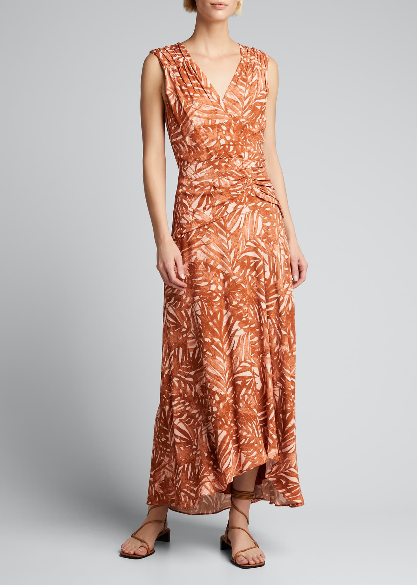 Jonathan Simkhai Pricilla Printed Sleeveless V-Neck Ruched Dress ...