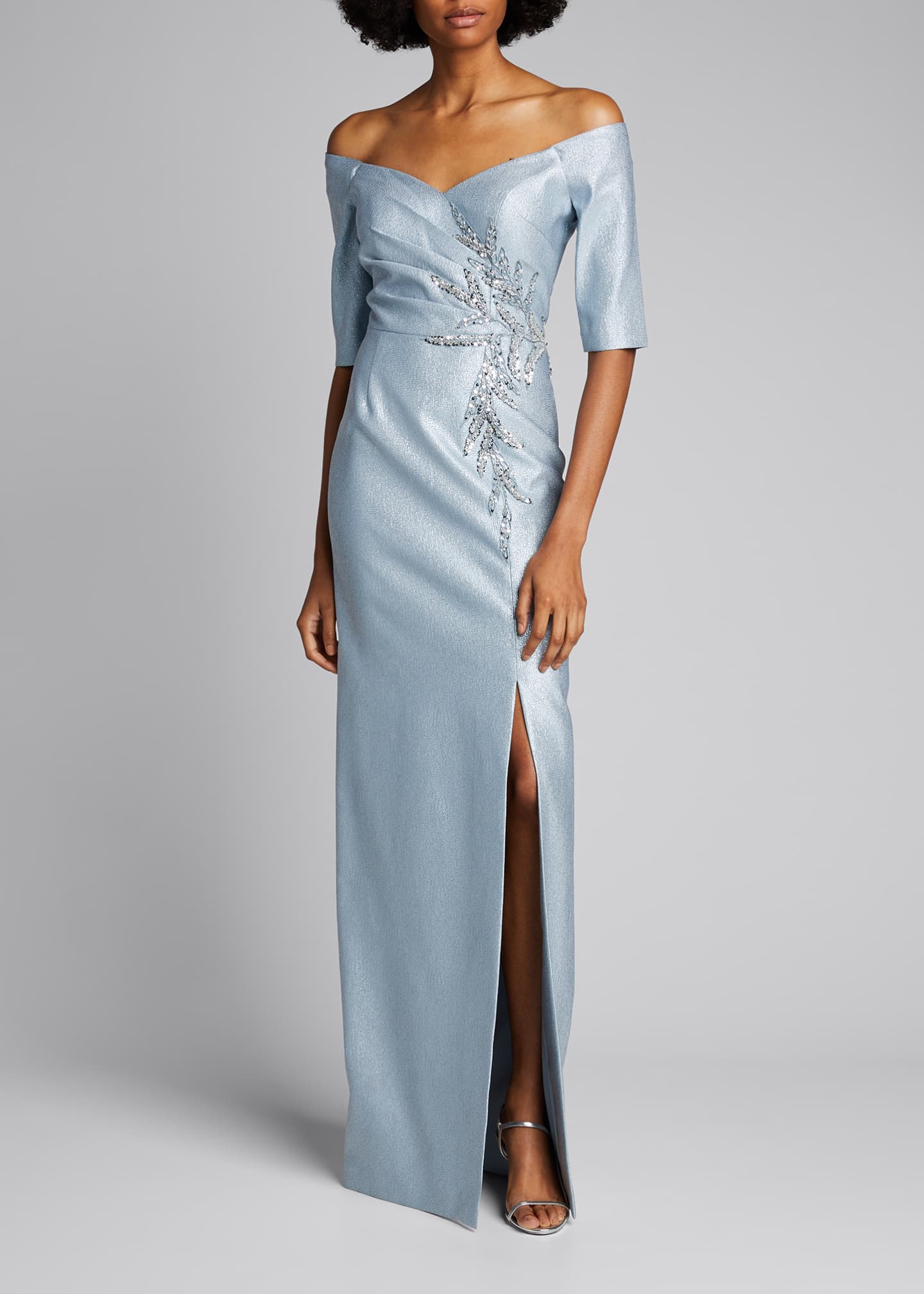 Rickie Freeman for Teri Jon OfftheShoulder ElbowSleeve Beaded Trim Gown Bergdorf Goodman
