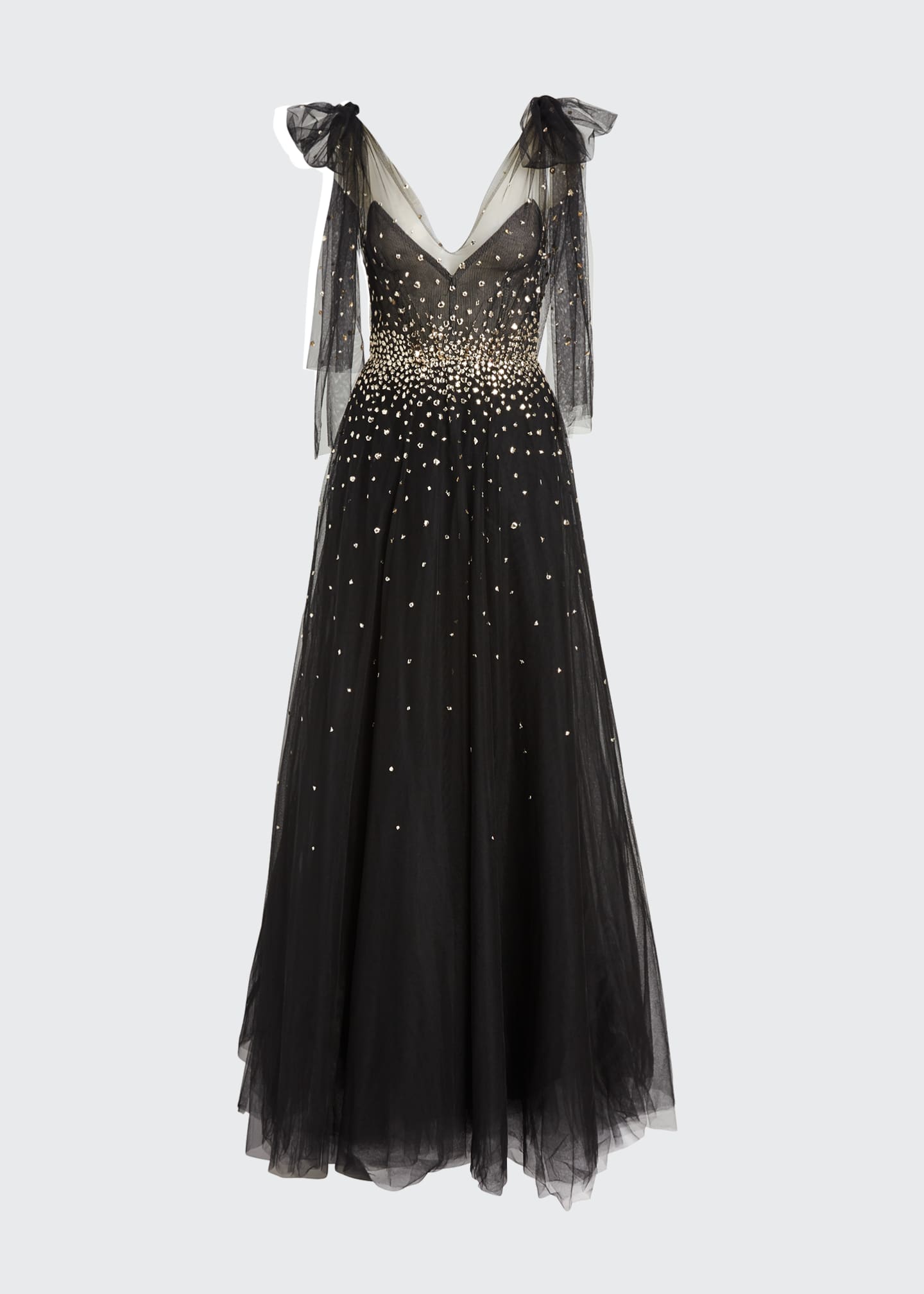 Monique Lhuillier Embroidered Tulle V-Neck Gown - Bergdorf Goodman