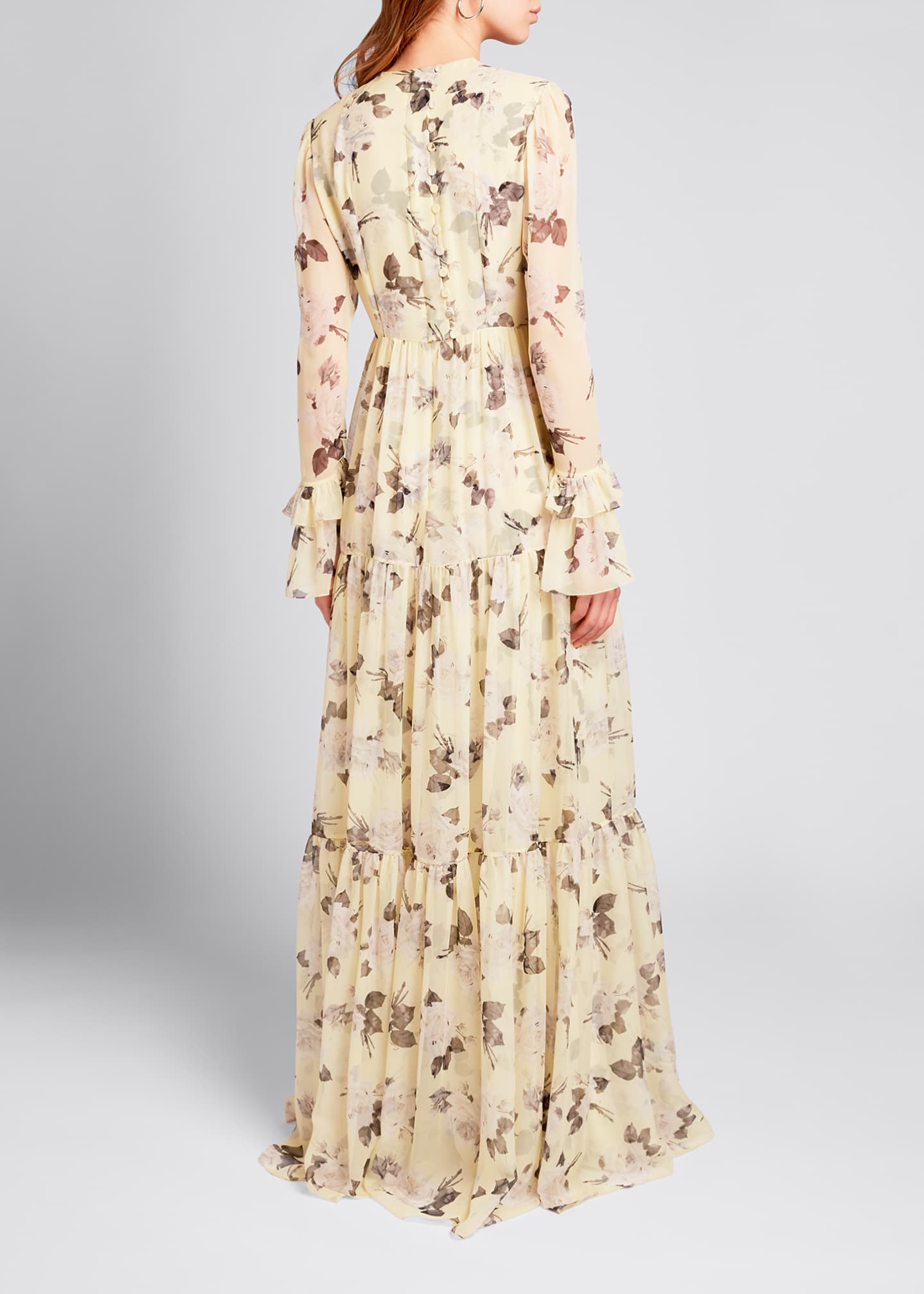 Erdem Silk Floral Long-Sleeve Tiered Gown - Bergdorf Goodman