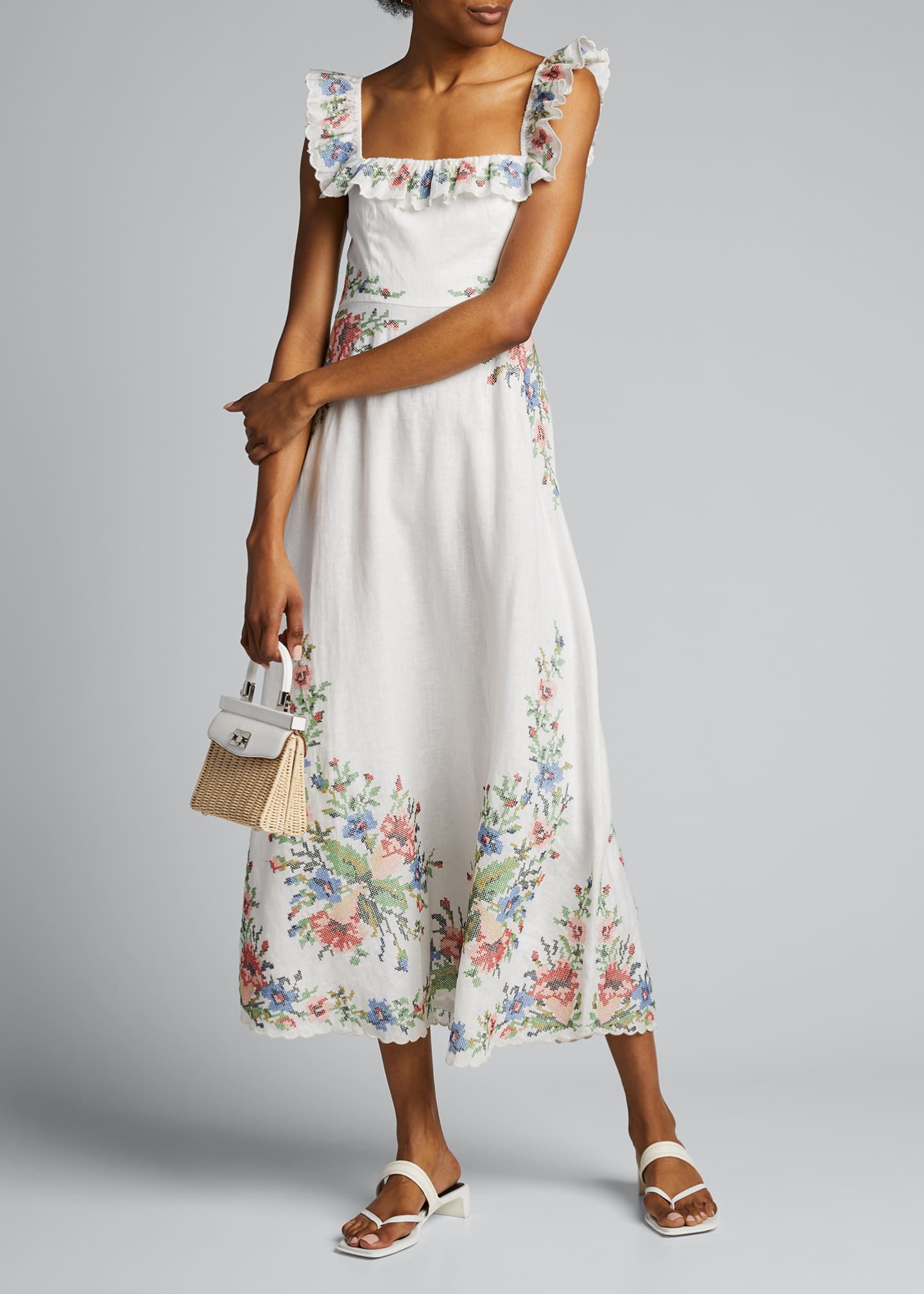 Zimmermann Juliette Floral-Trim Cross-Stitch Ruffle Dress ...
