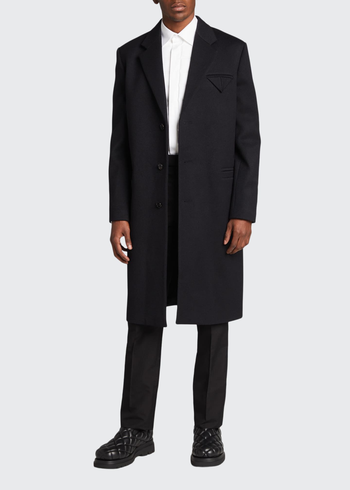 Bottega Veneta Men's Black Compact Wool Classic Overcoat - Bergdorf Goodman