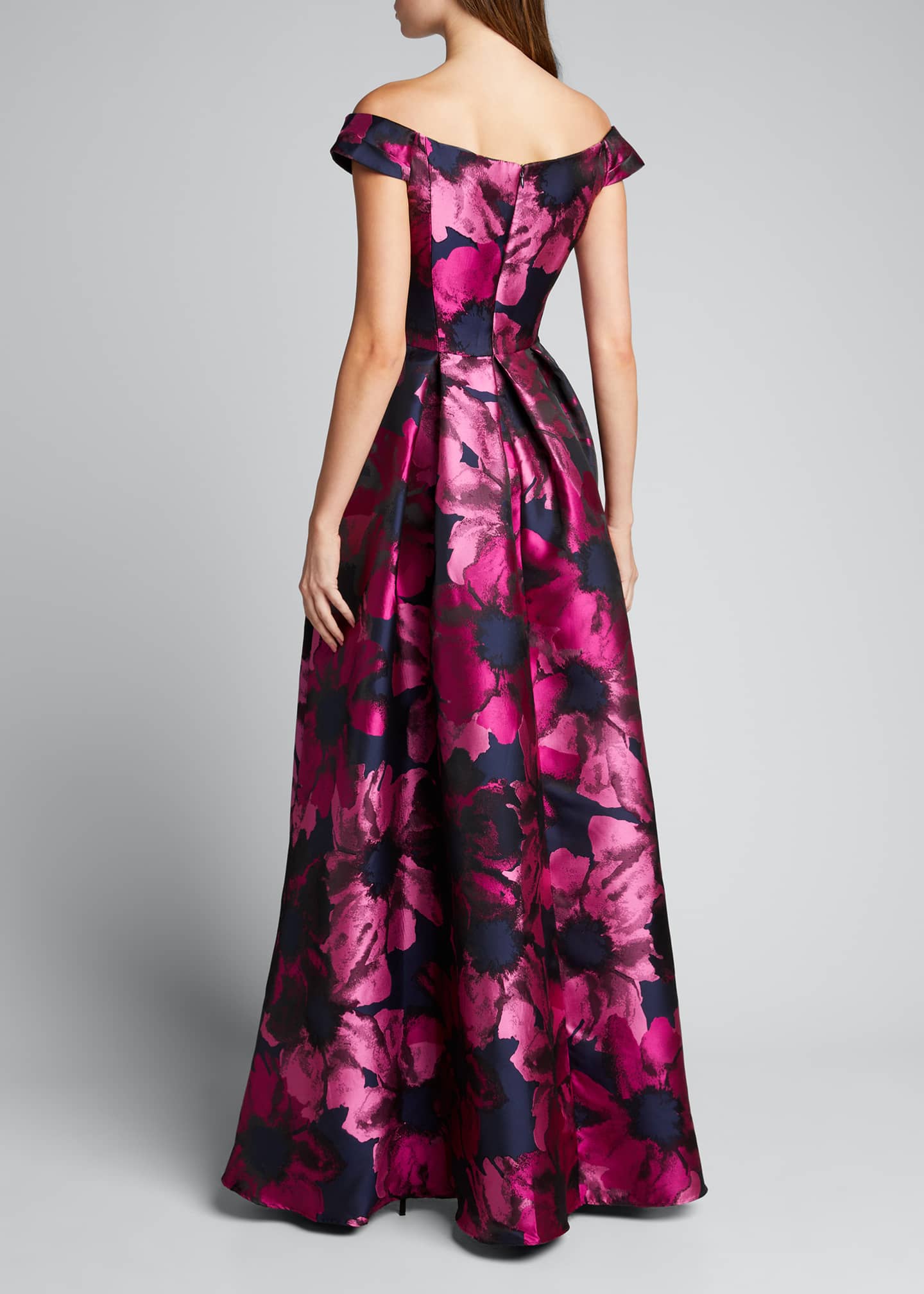 Carmen Marc Valvo Infusion Sweetheart Off-the-Shoulder Floral Jacquard ...