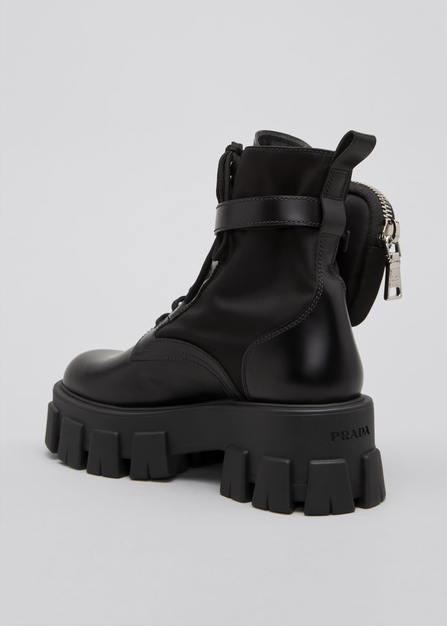 Prada Leather Zip Pocket Combat Booties - Bergdorf Goodman