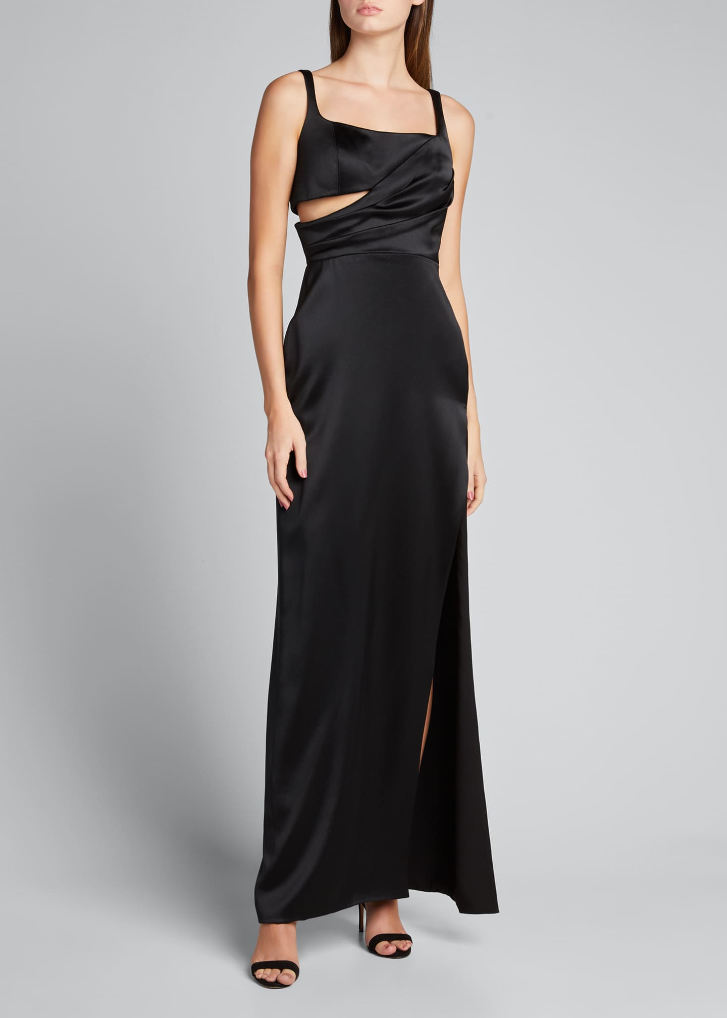 asymmetrical cutout column gown