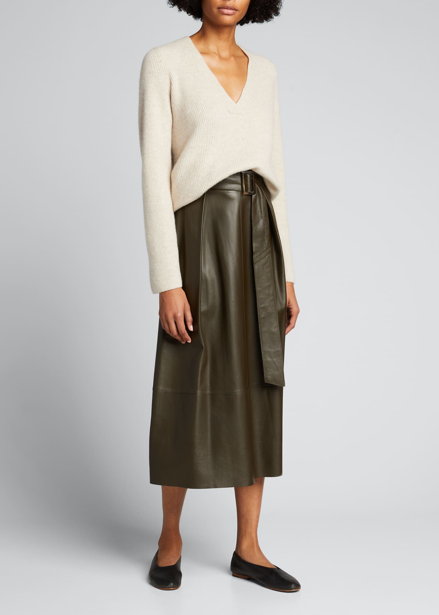 Vince Belted Leather Wrap Midi Skirt Bergdorf Goodman