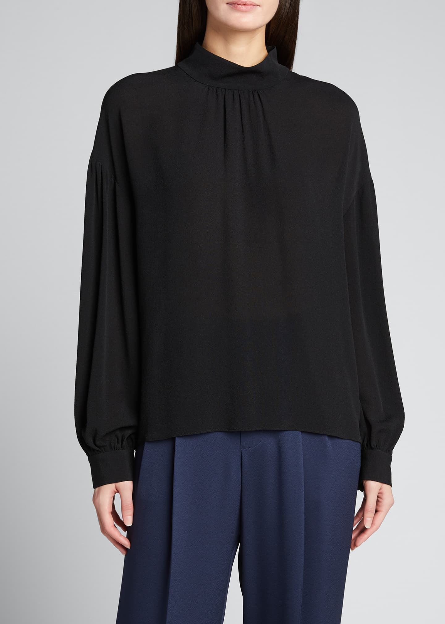 mock neck silk blouse