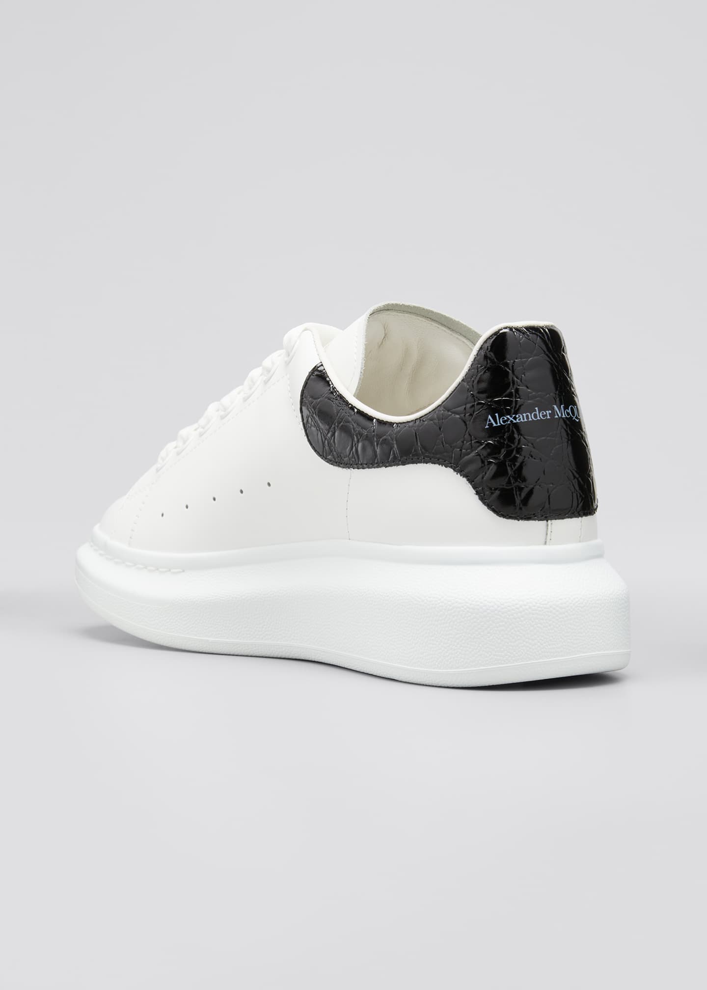 Alexander Mcqueen Men S Leather Sneakers W Croc Print Back Bergdorf Goodman