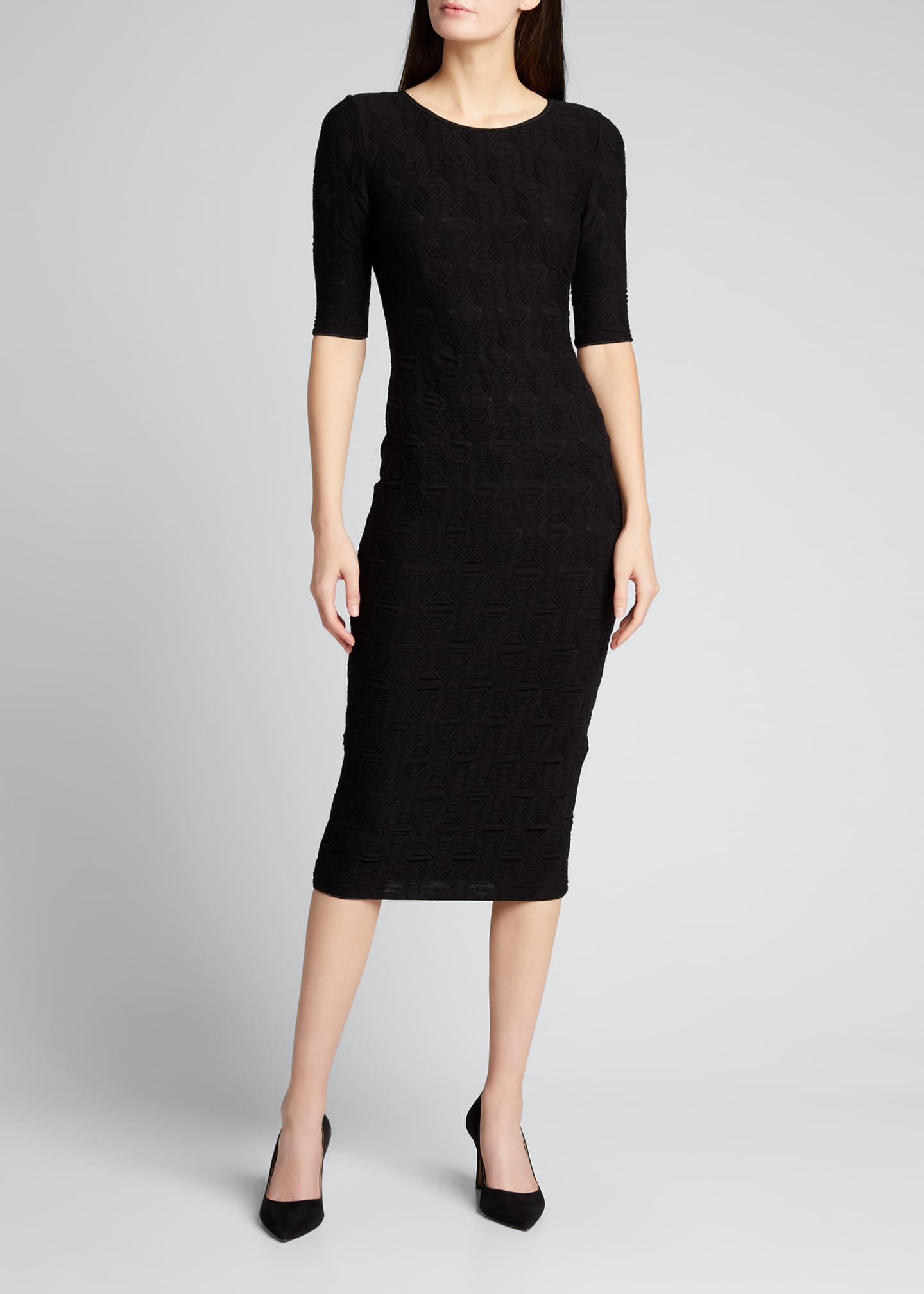 Giorgio Armani Short-Sleeve Knit Jacquard Midi Dress - Bergdorf Goodman
