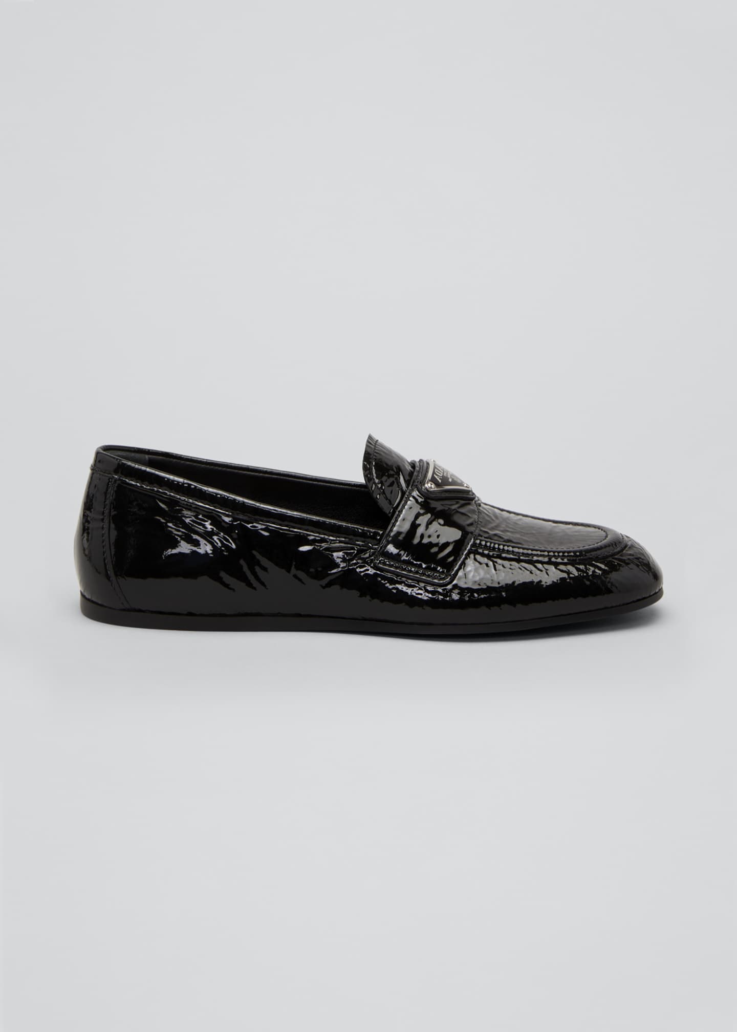 Prada 5mm Crinkle Patent Leather Loafers with Triangle Logo - Bergdorf ...