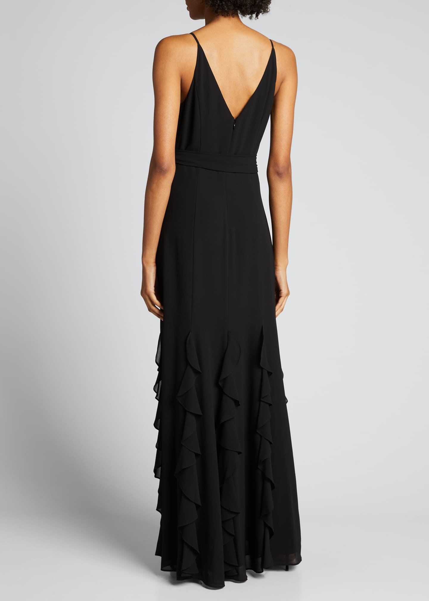 badgley mischka v neck column gown