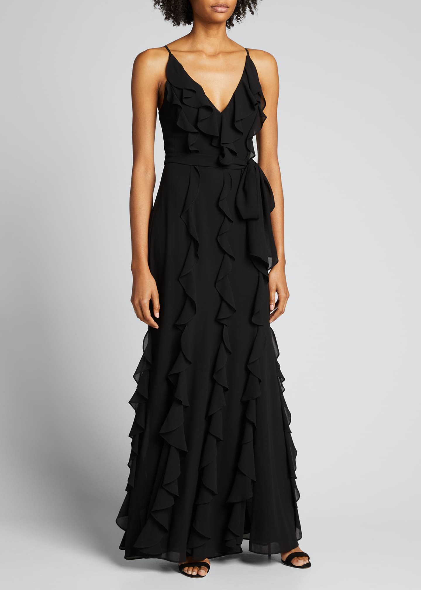 badgley mischka v neck column gown