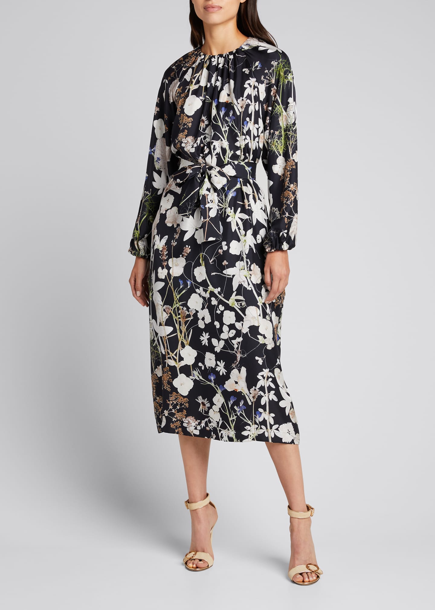 Agnona Floral-Print Pintuck Silk Midi Dress - Bergdorf Goodman