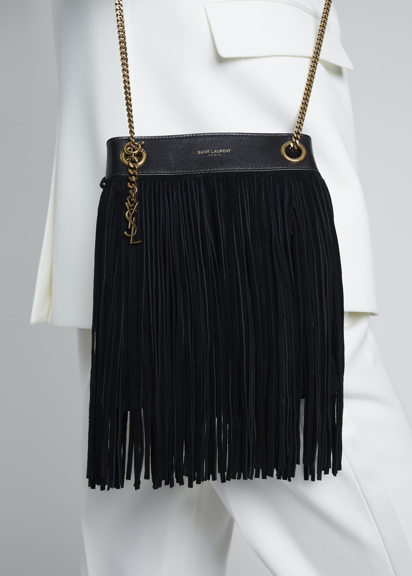 Saint Laurent Grace Small YSL Fringe Suede Chain Hobo Bag Bergdorf