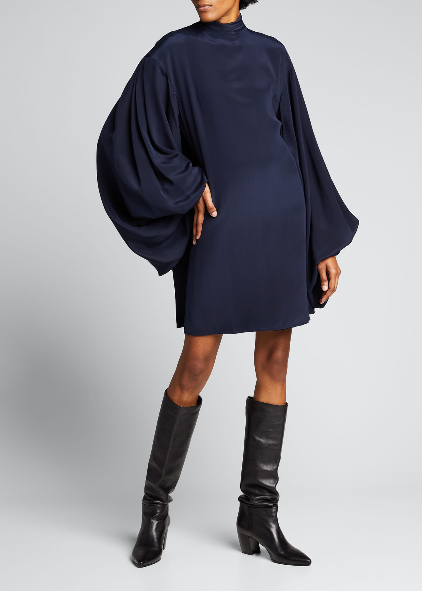 Victoria Beckham Bishop-Sleeve Silk Mini Dress - Bergdorf Goodman