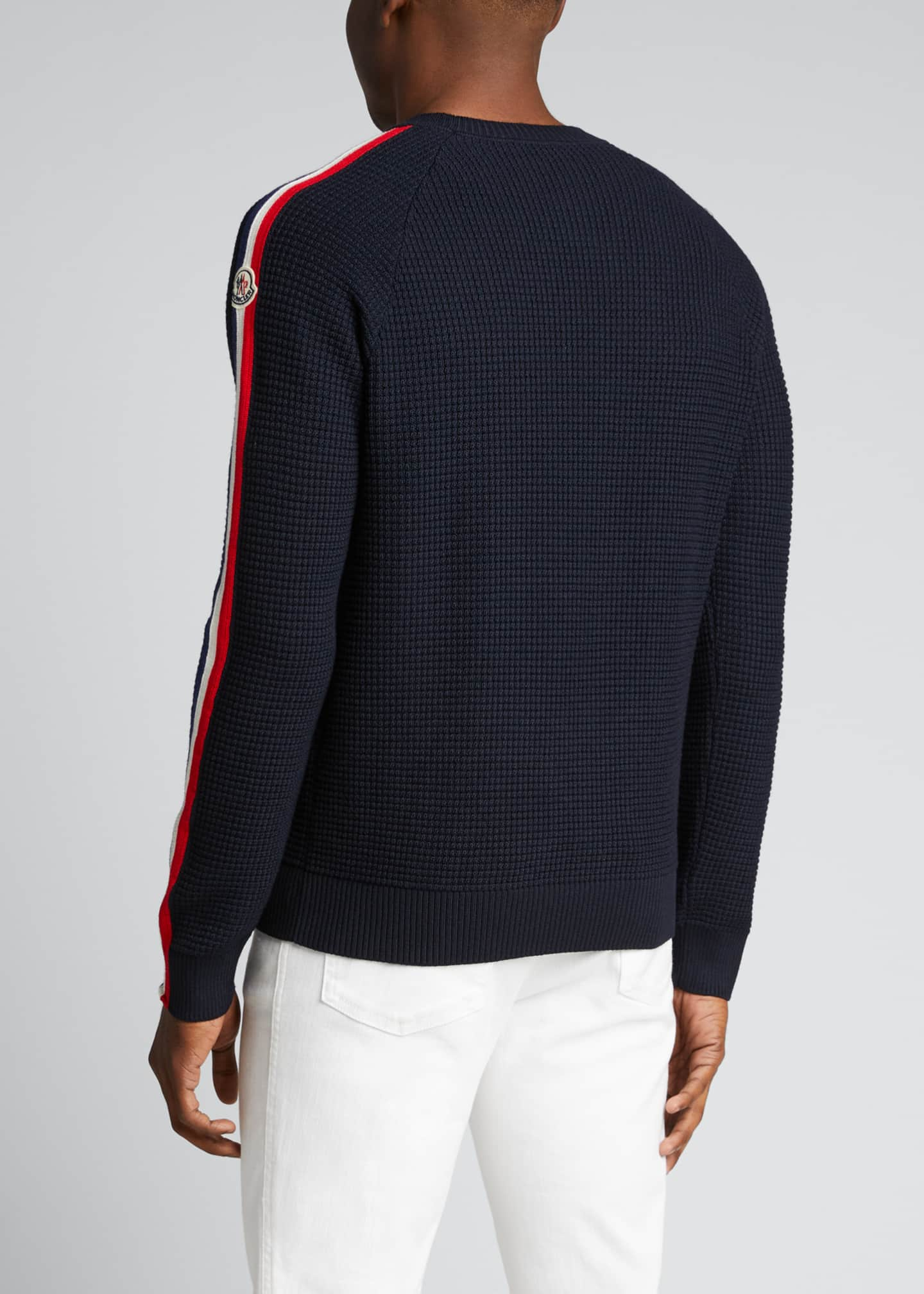 Moncler Men's Waffle-Knit Sweater w/ Side Tricot - Bergdorf Goodman