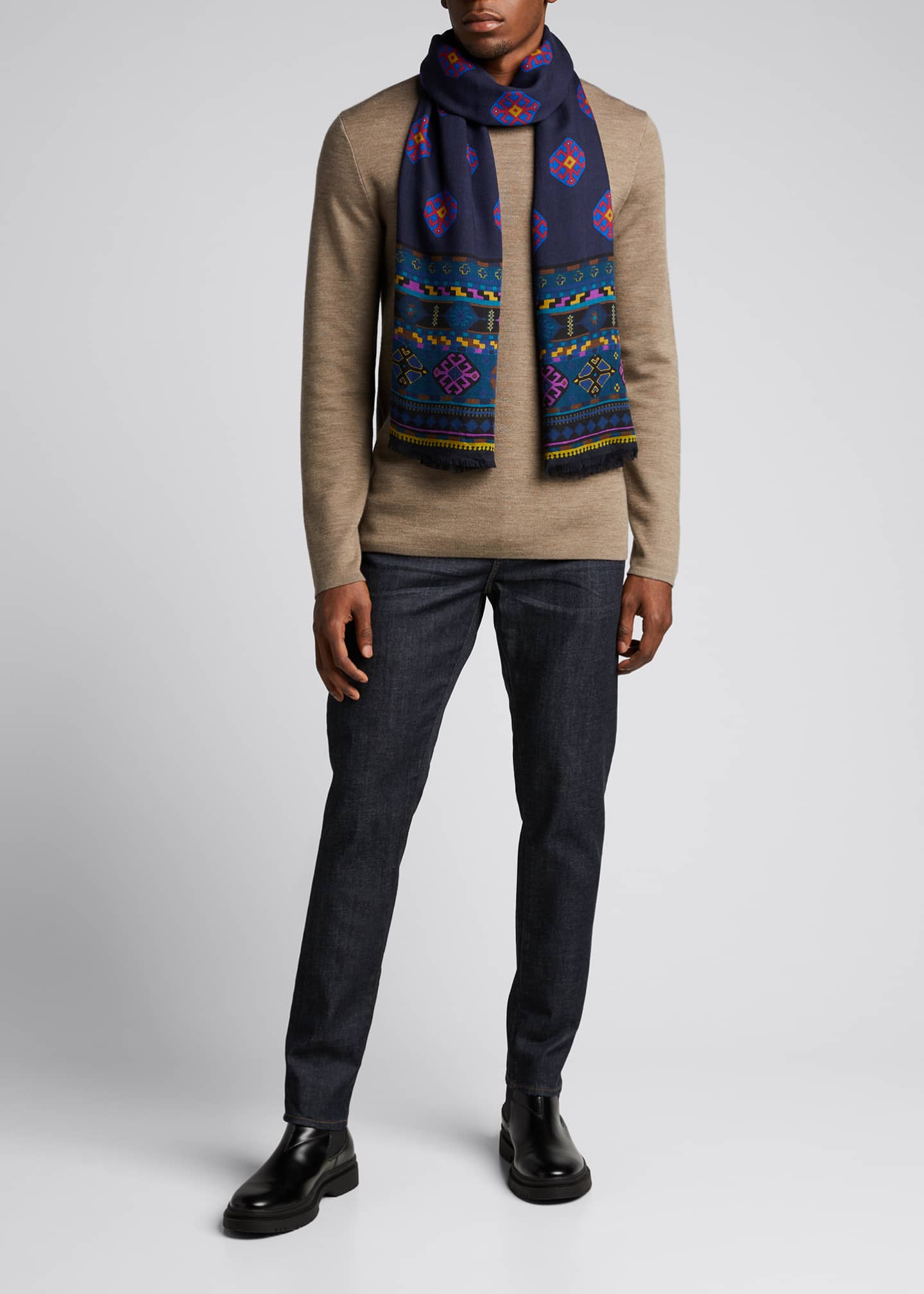 Etro Men�s Patterned WoolSilk Scarf Bergdorf Goodman