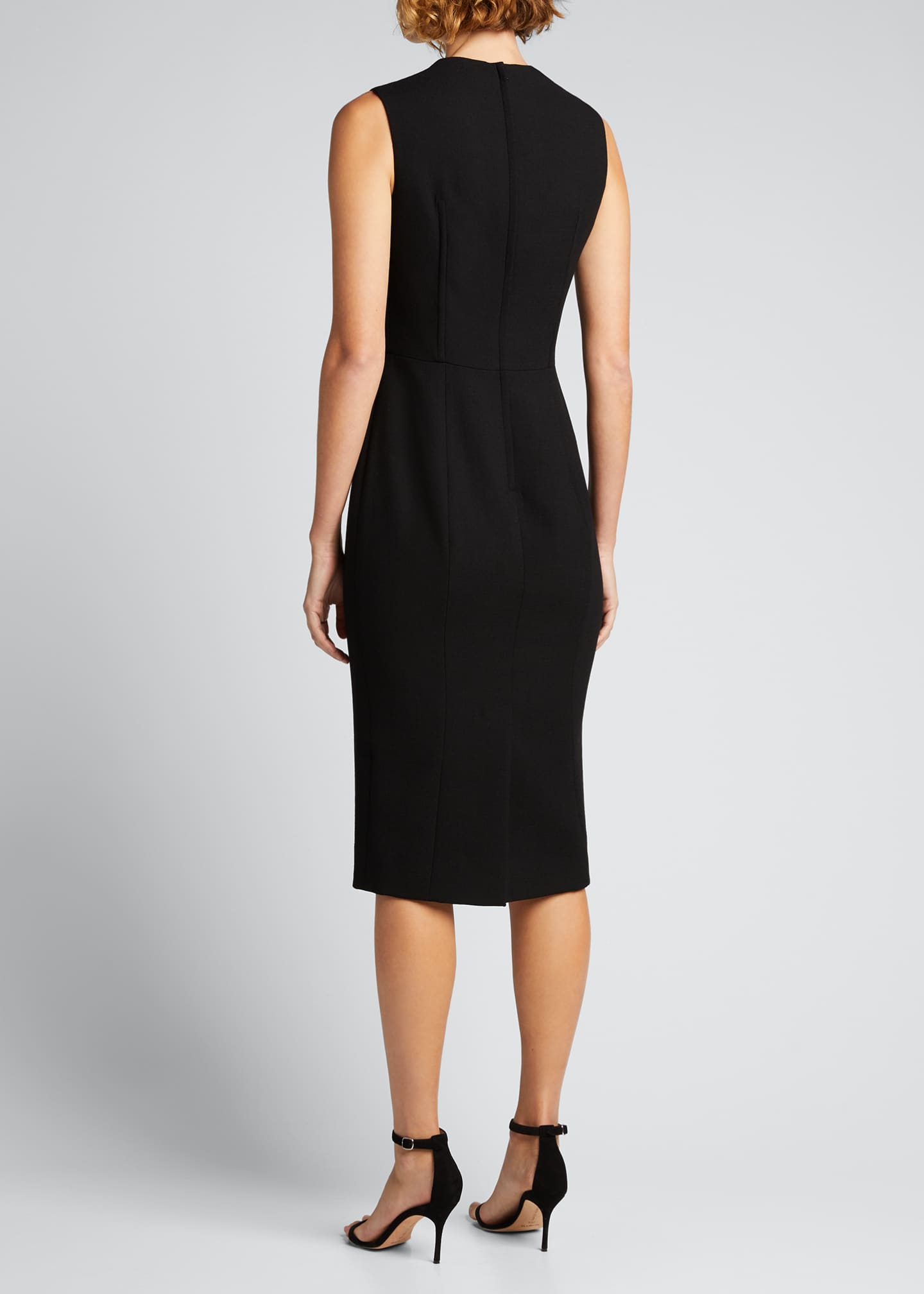 Dolce & Gabbana Black Wool Crepe Long Sleeves Midi Dress