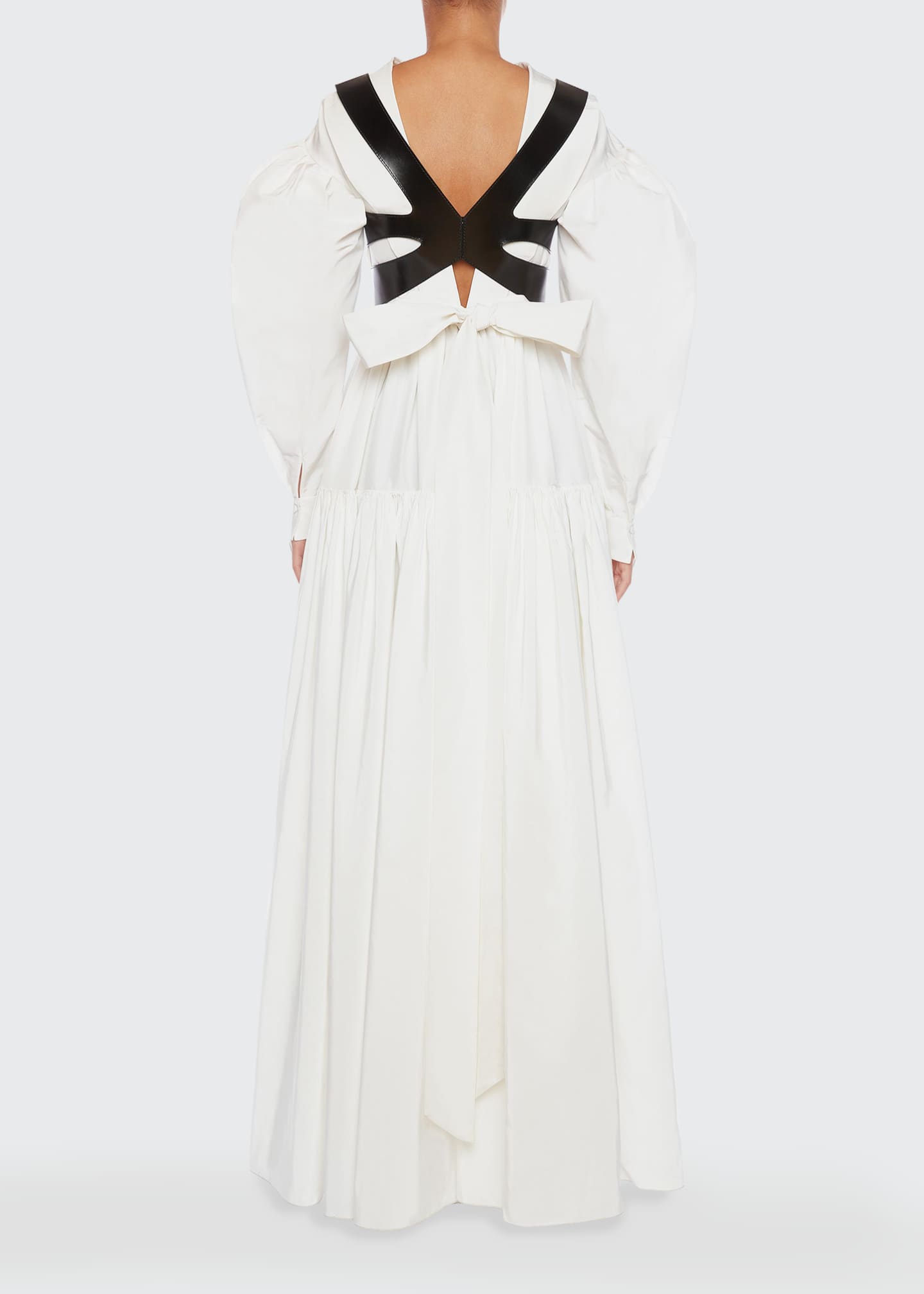 Alexander McQueen Long Poet-Sleeve High-Low Silk Faille Dress ...