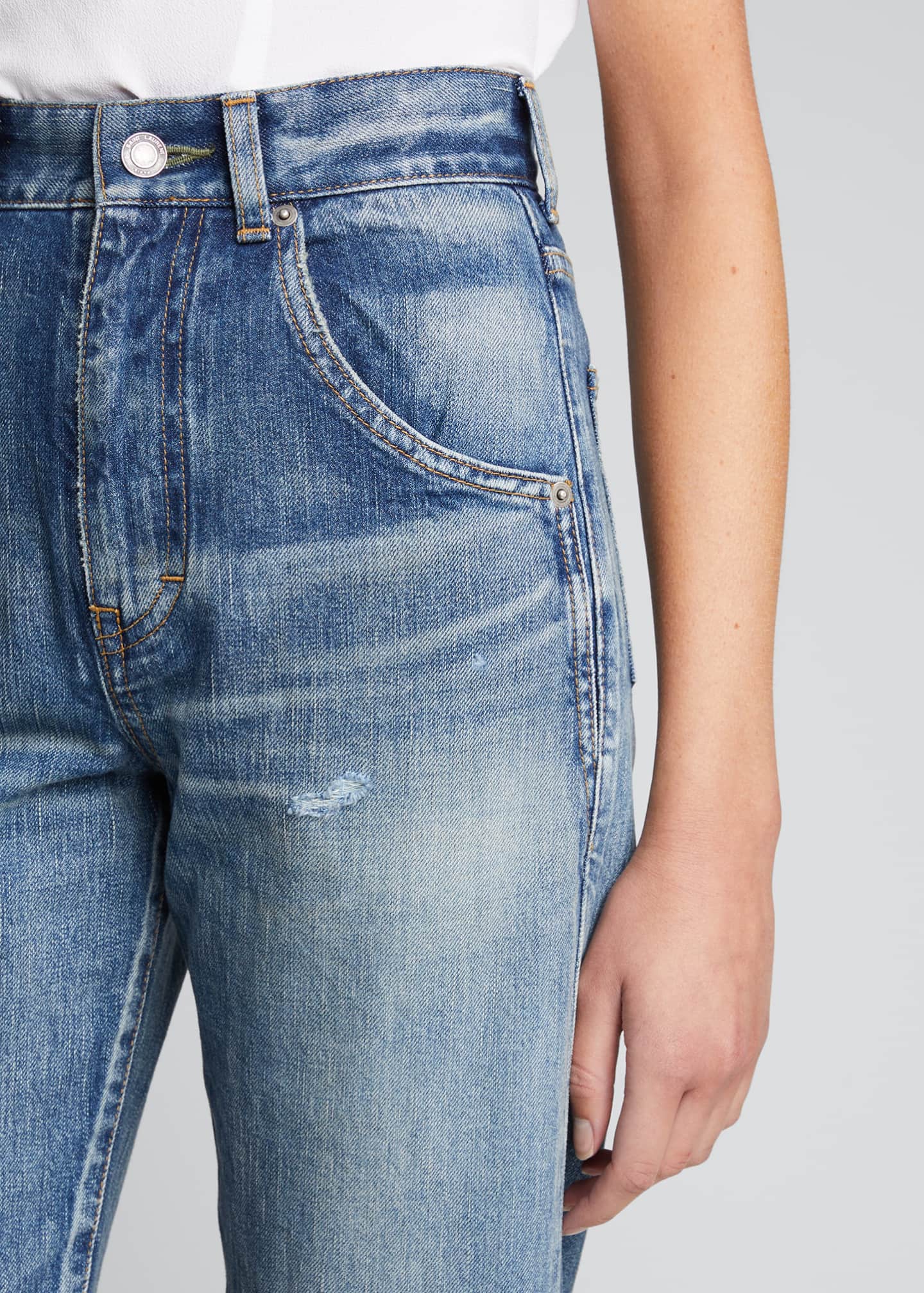 Saint Laurent Distressed Cropped Denim Jeans - Bergdorf Goodman