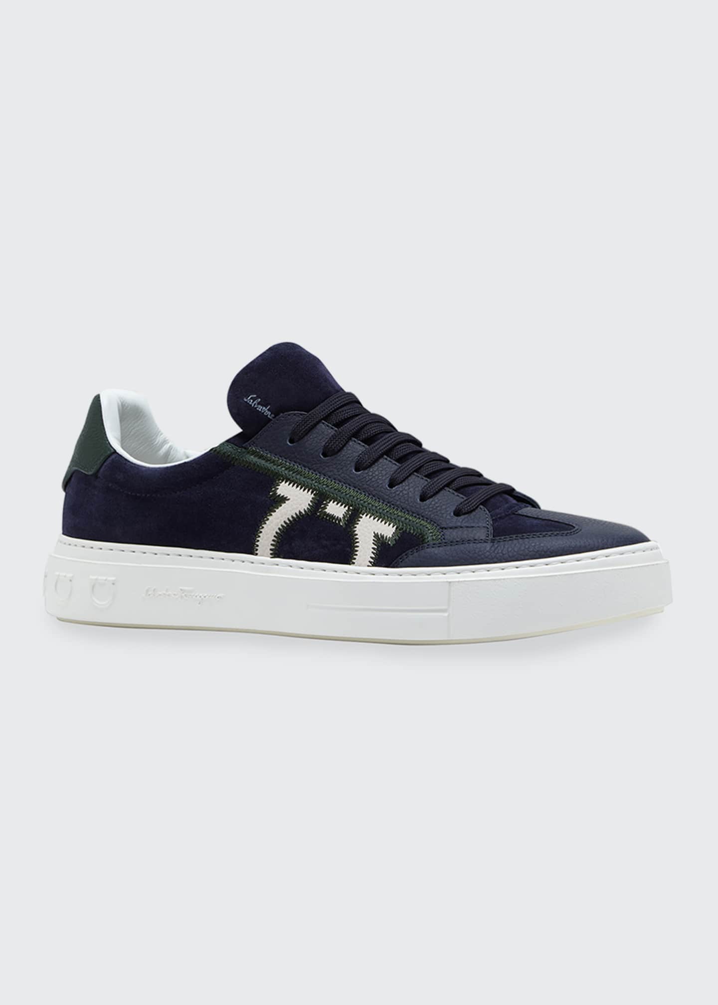 salvatore ferragamo men's borg gancini leather sneakers
