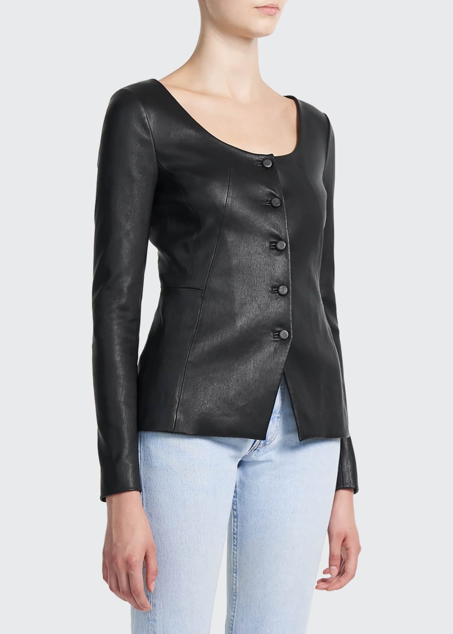 Theory Scoop-Neck Button-Front Leather Jacket - Bergdorf Goodman