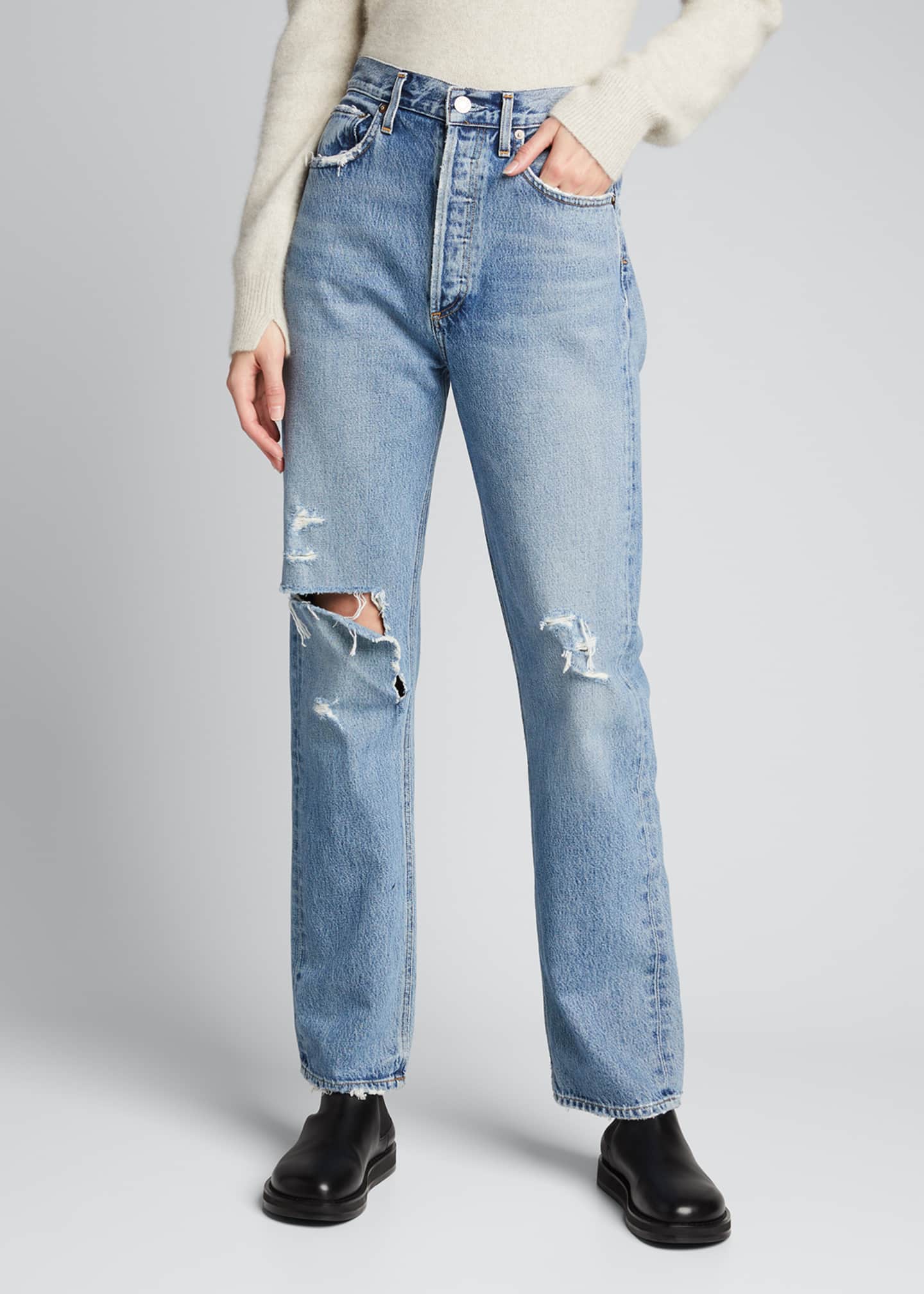 AGOLDE 90s Pinch-Waist Distressed Jeans - Bergdorf Goodman