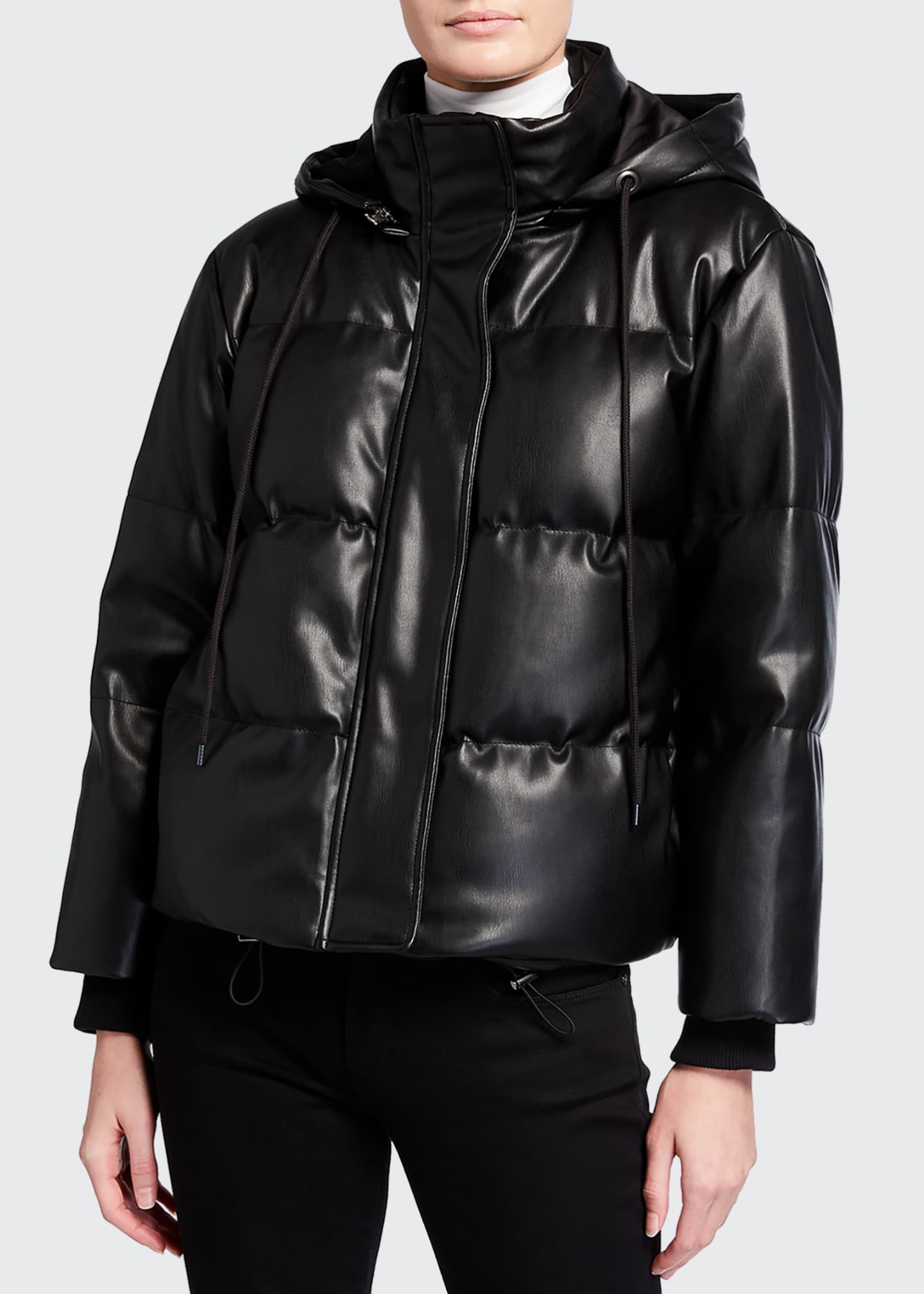 Alice + Olivia Robinson Faux-Leather Cropped Puffer Jacket w/ Hood ...
